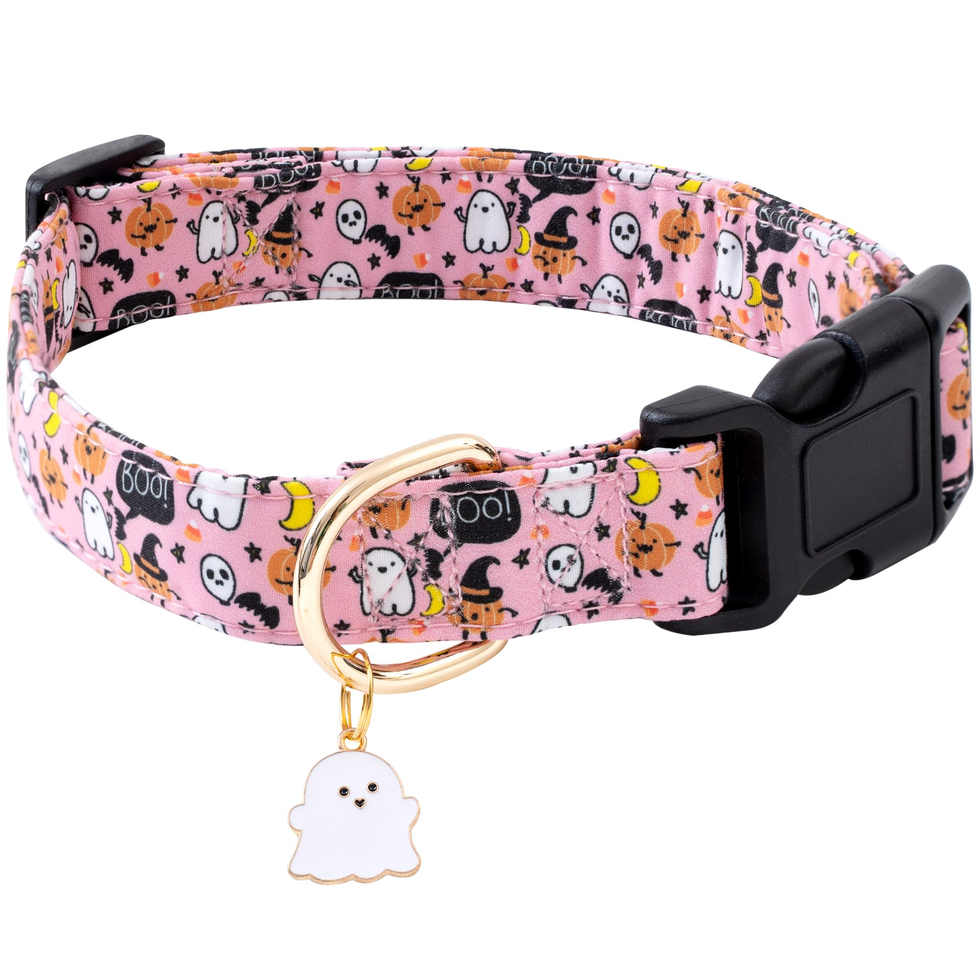 Faygarsle Halloween Fall Dog Collar for Small Medium Large Dogs Fashionable Cute Collar for Male Female Dogs Pink Cotton Dog Collar Spectre Pumpkin