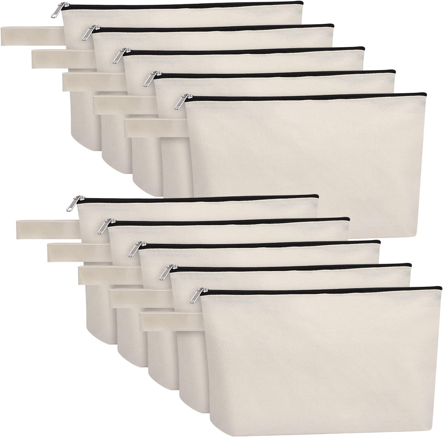 Sinzip 10 Pieces Cotton Canvas Makeup Bag with Bottom