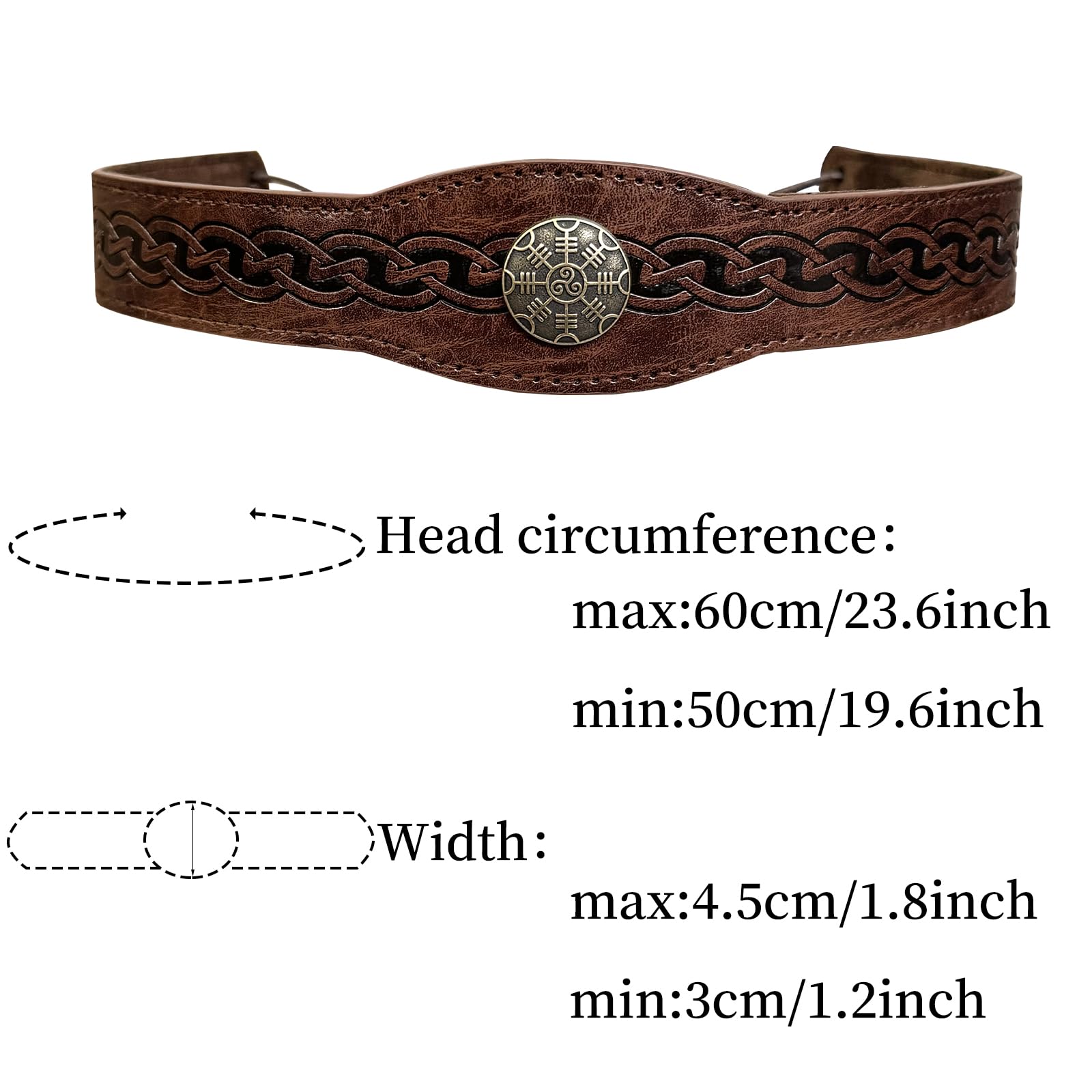 HiiFeuer Tocado medieval de cuero de imitación en relieve, Diadema Retro Renacentista Ajustable, Accesorios de Disfraz de Cosplay para LARP(Marron Oscuro A)