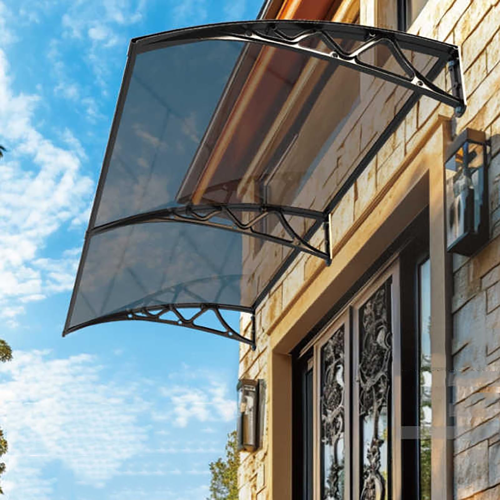 LWJSOCP Aluminum Door Canopy Awning Silent Self Cleaning Polycarbonate Window Shade Brown 80x200cm (31.5x78.7in) Outdoor Protection for Entrance and