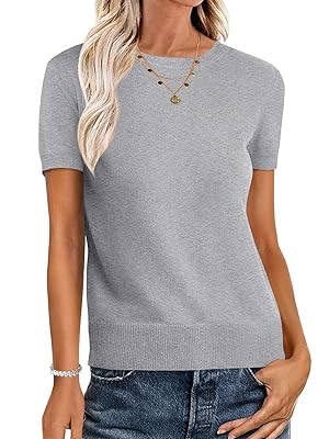 ANRABESS Womens Short Sleeve Sweaters Wool Blend Crew Neck Sweater Shirts Business Casual Work Tops 2026 Summer Outfits