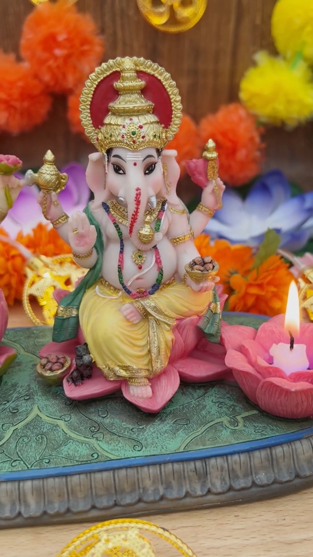 Idole Laxmi Ganesha Dorée Avec Plaque Puja - Statue Détachable Pour Diwali, Deepawali Et Décoration Maison