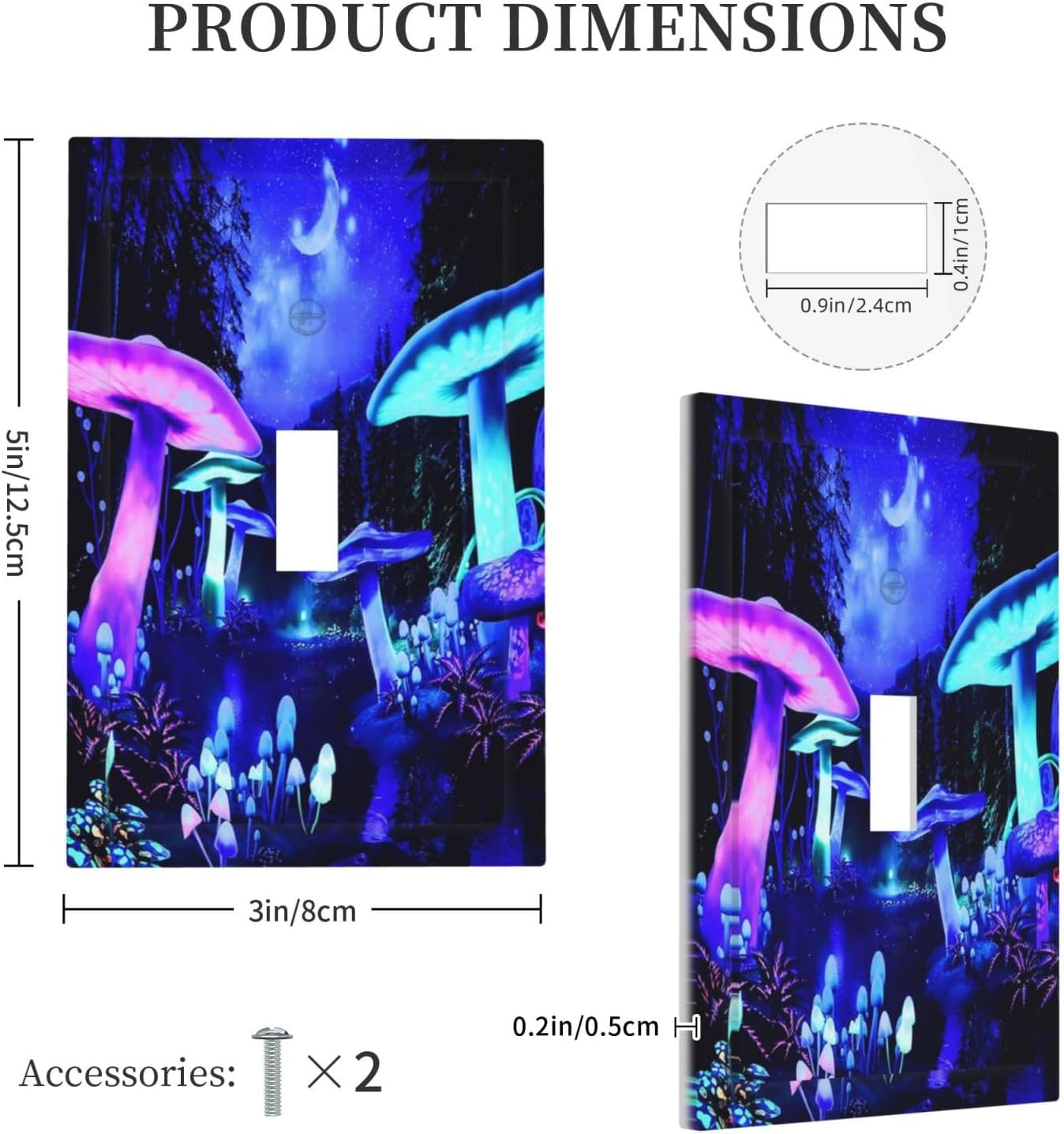 Blacklight Fantasy Mushroom Forest Moon 1 Gang Single Toggle Light Switch Covers Decorative Wall Plate Switchplate Electrical Faceplate for Livingroom Bedroom Bathroom Decor image 5