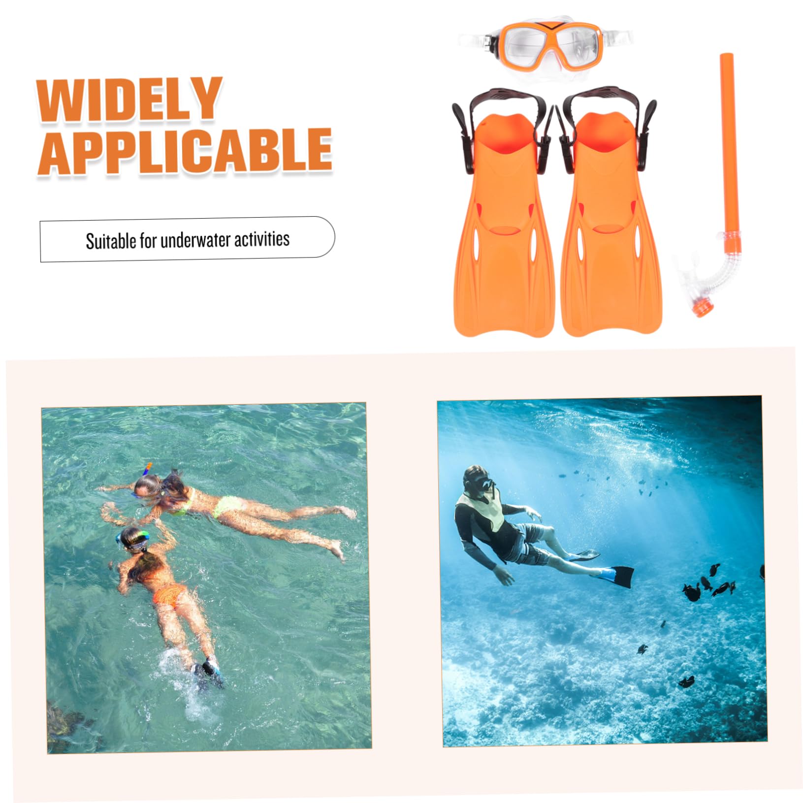 Equipo de Snorkel para Niños 1 Juego Naranja de Plástico | Gafas de Visión Amplia, Boquilla Ergonómica, Aletas Cortas para Nadar, Diseño Simple