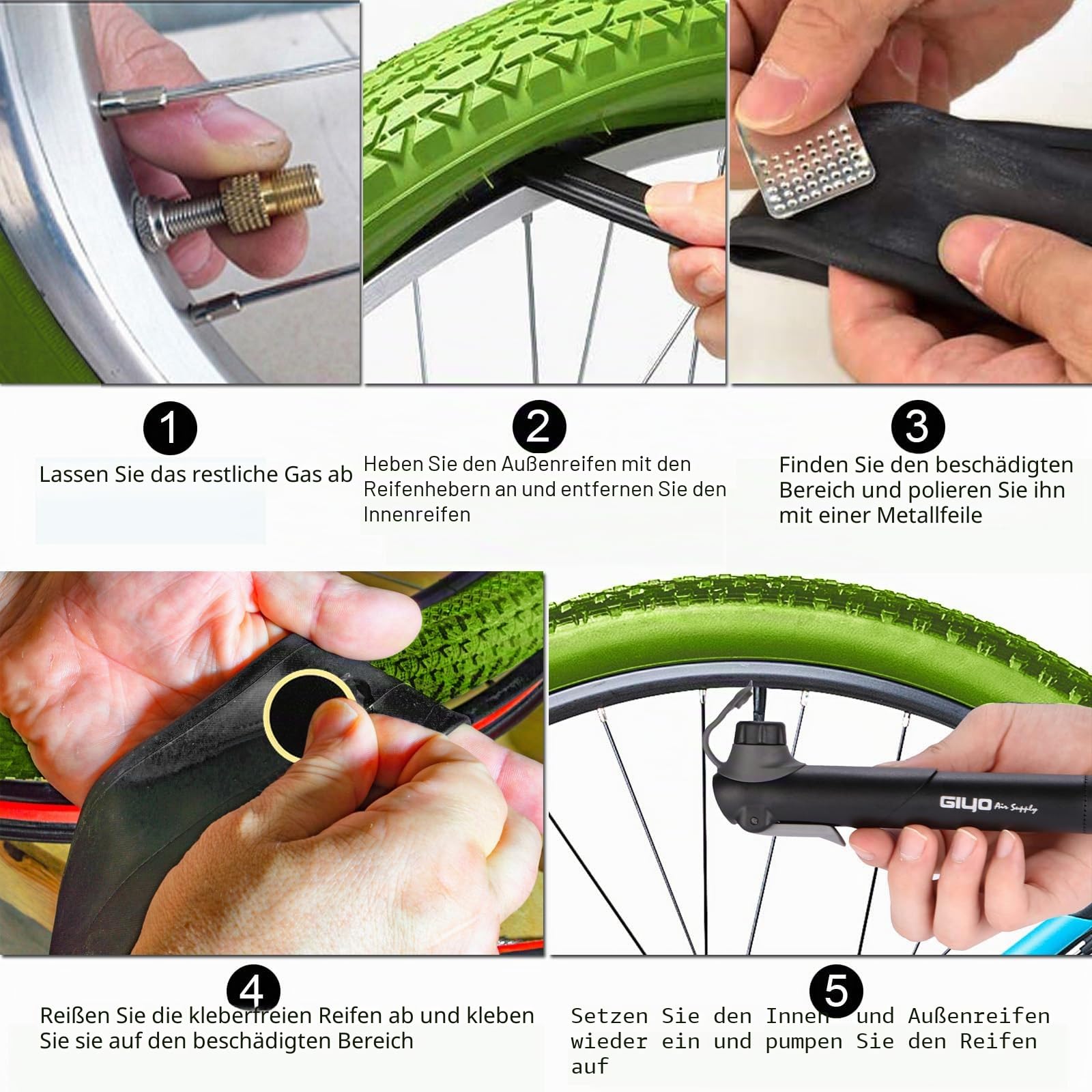 Fahrrad Satteltasche Reparatur Set und Werkzeuge - Unterwegs Fahhradtasche und Notfallwerkzeug Flickzeug mit 16-in-1 Fahrrad Multitools, Fahrradpumpe, Reifenheber, Leimfreie Reifen,Fahrradventil