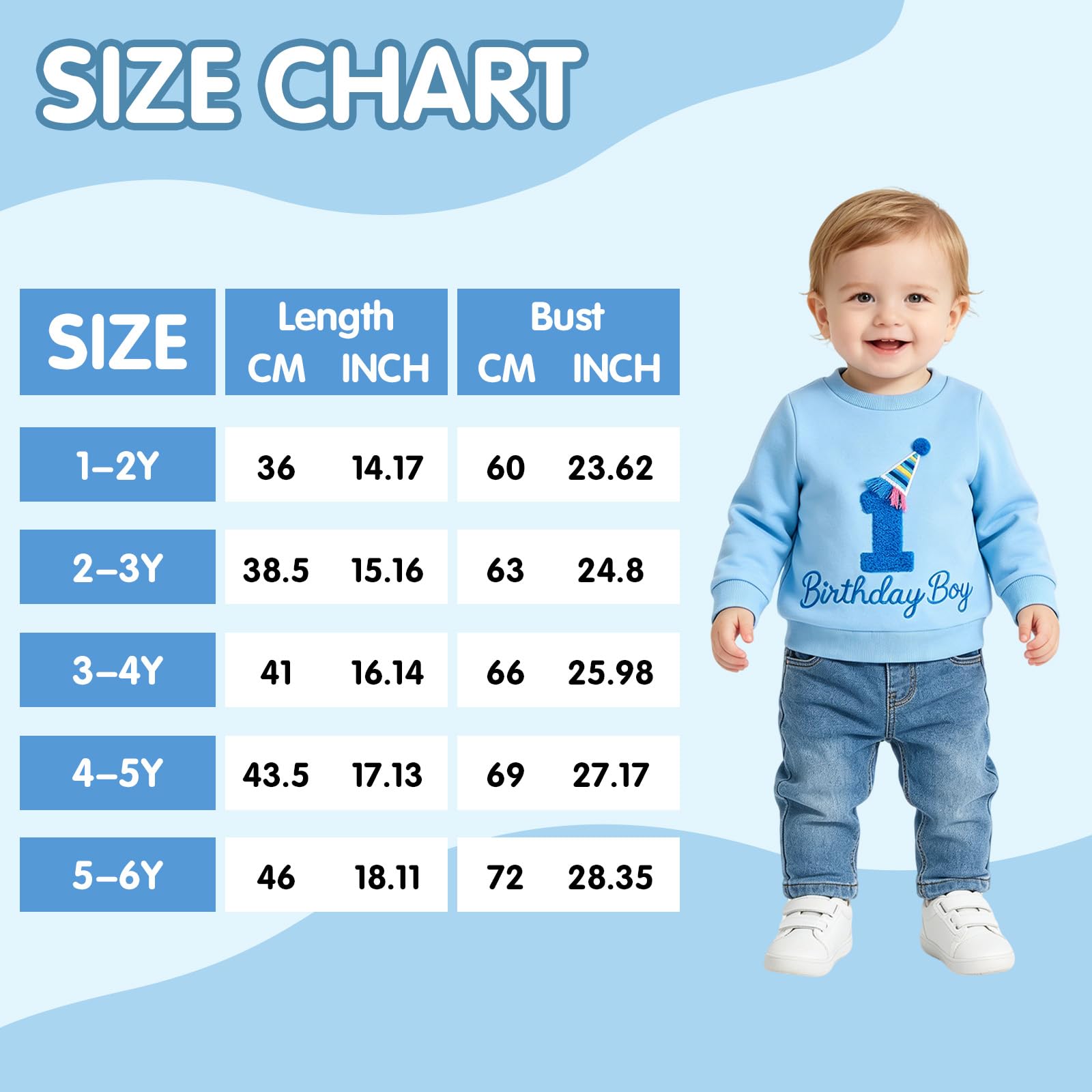Kunyeah Sweat Shirt d'anniversaire pour Petit garçon T-Shirt à Manches Longues Enfant Broderie Lettres Pull-Over Vêtement pour Tout Petit