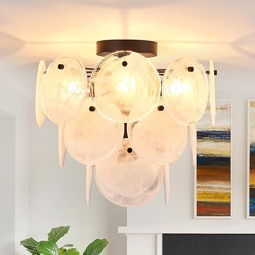 VANZARLA Moderna lámpara de techo de cristal de montaje empotrado, luces de pasillo negras, lámpara vintage de 4 luces, lámpara única para