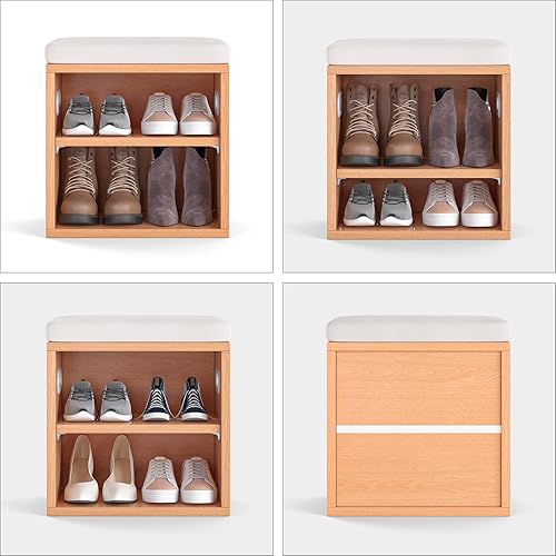 Miniatura 7 de Banco de zapatos pequeño para entrada, banco de zapatos con cojín con almacenamiento y asiento, banco pequeño para zapatos de entrada con banco,