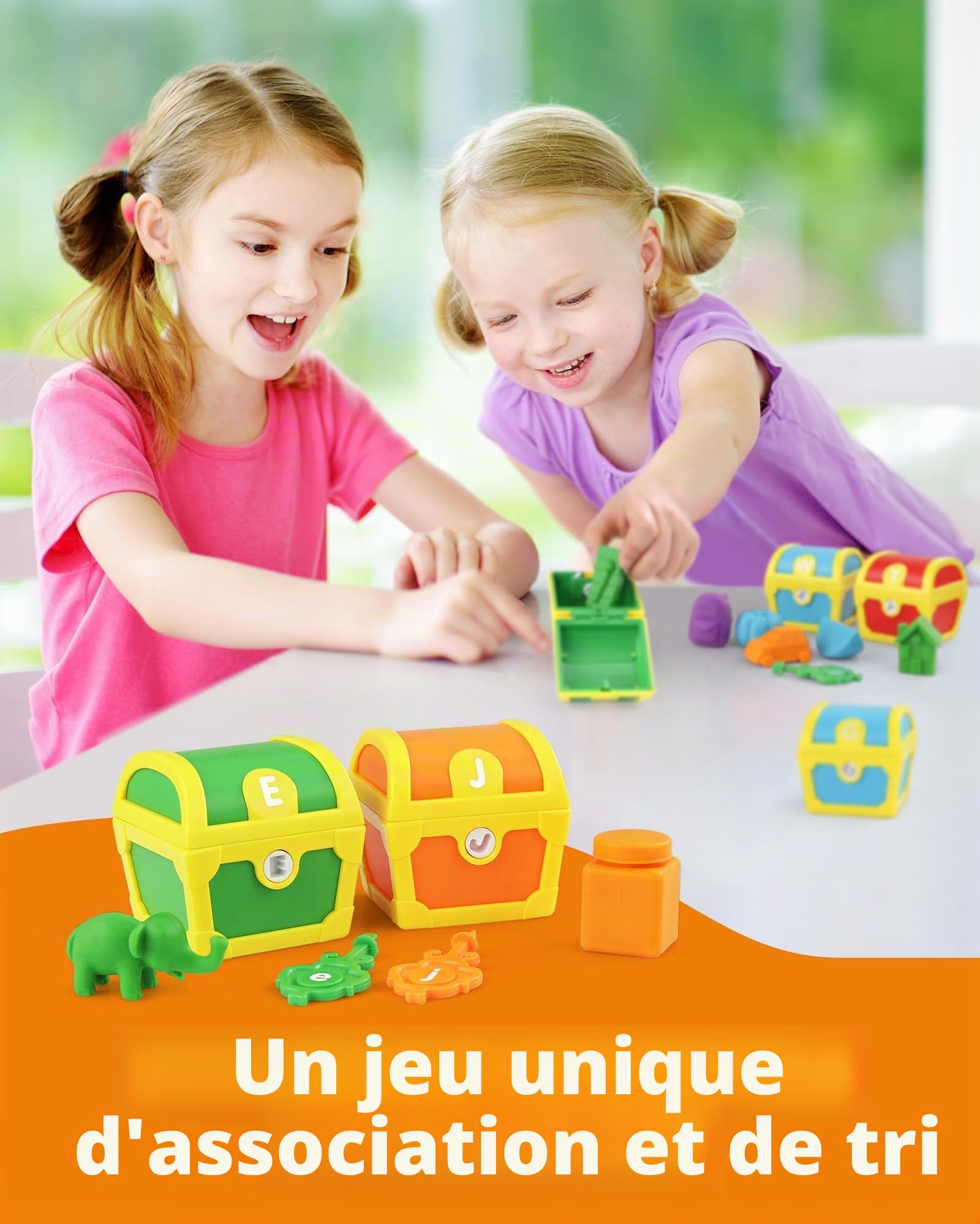 Coogam Montessori Lot de 26 jouets d'apprentissage alphabet lettres surprises clés jeu tri couleurs ABC