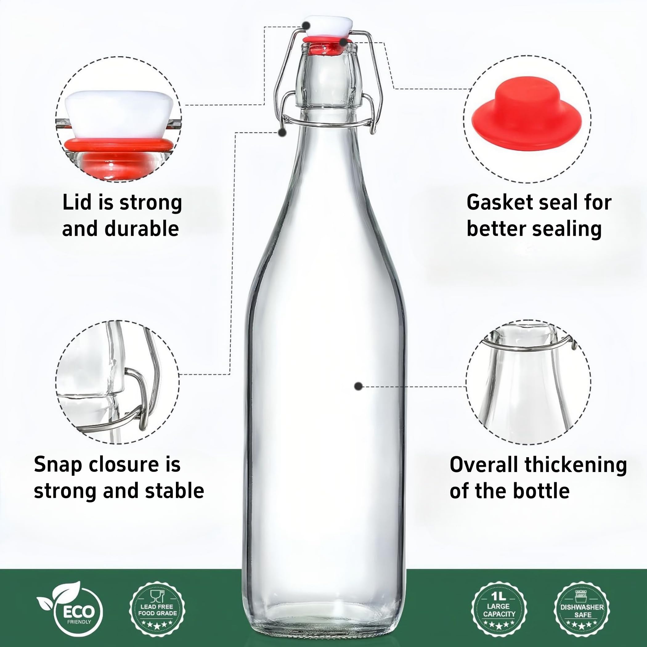 Botellas de vidrio con tapa abatible, 6 botellas de cerveza de vidrio transparente de 500 ml para bebidas, aceite, vinagre, cerveza, agua, refrescos, segunda fermentación