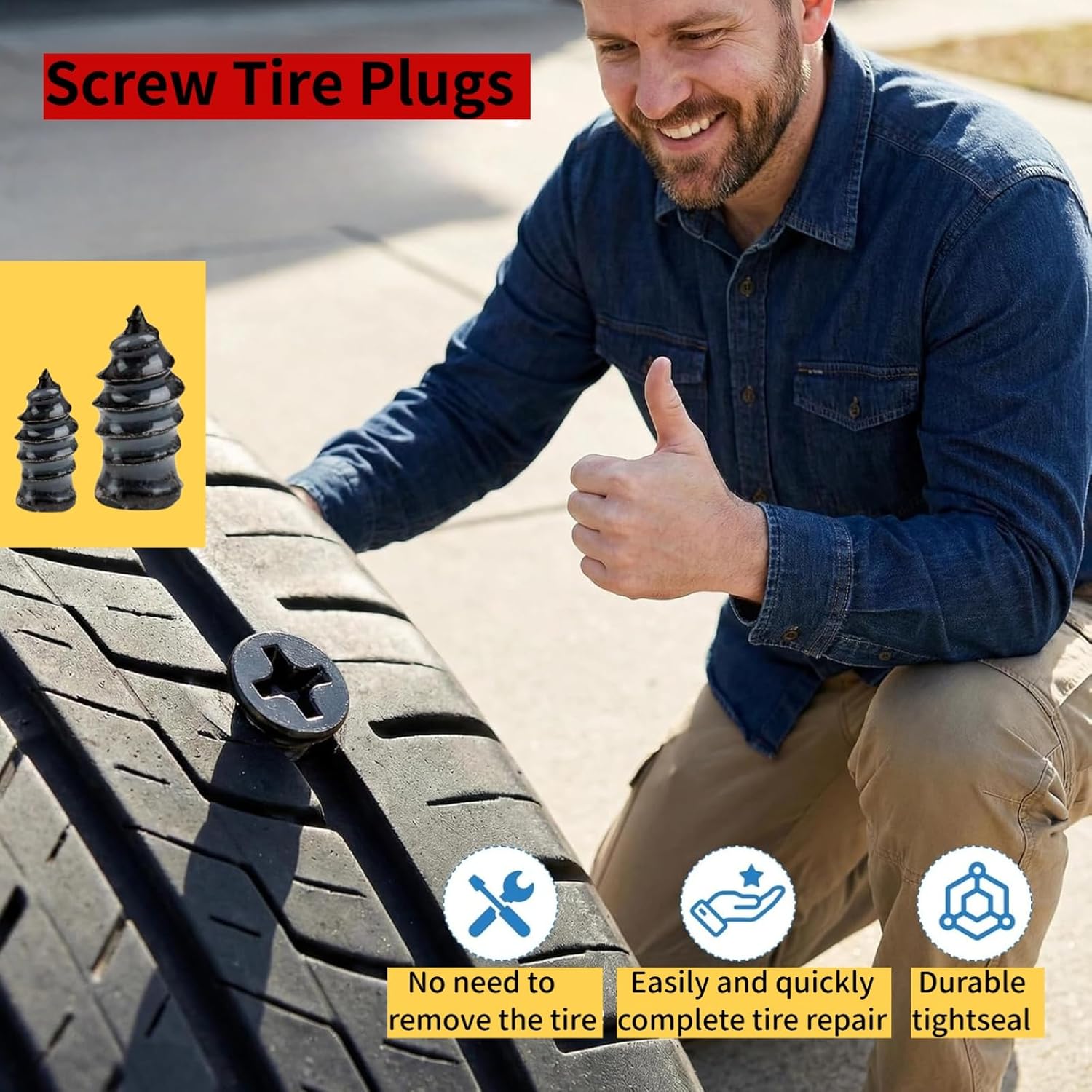 92 PCS Tire Repair Kit Include 40pcs Tire Plugs Screw Type and 25pcs Tire Plug,Trailer Fix Punctures and Plug Flats Patch Kit for Car, Motorcycle, Truck, SUV,Tractors, and Bicycles