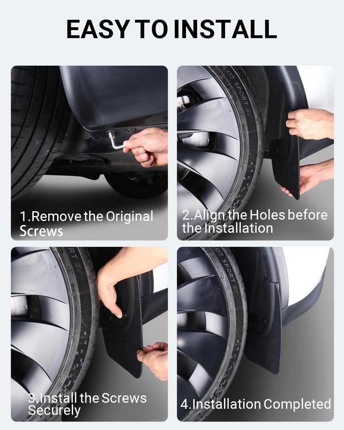 Motrobe Mud Flaps for 2021-2026 Tesla Model S 2021-2025 Model S Plaid Splash Guards [No Drilling No Tape] TPE Mudguards All Weather Mudflaps Fender Protector Model S Exterior Accessories Set of 4