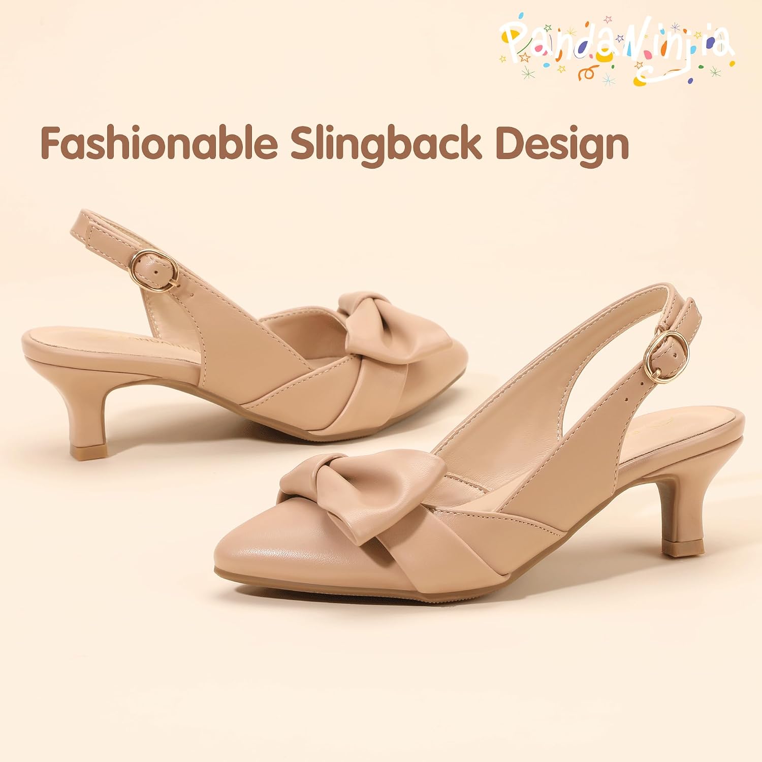PANDANINJIA Girls Dress Shoes Kid Slingback Heel Pointed Sandal Kitten Pump