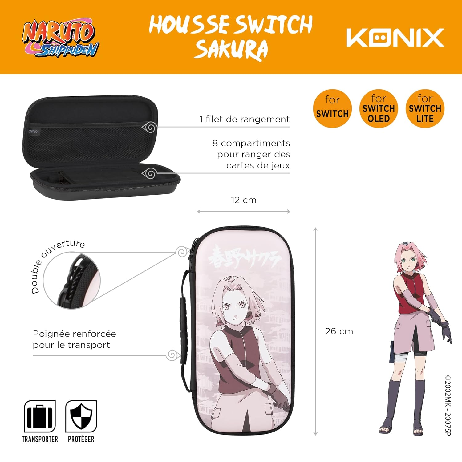 Konix Sakura Switch & Switch OLED Bag pro Pink Soft Plastic Zipper Gaming Equipment Enclosure