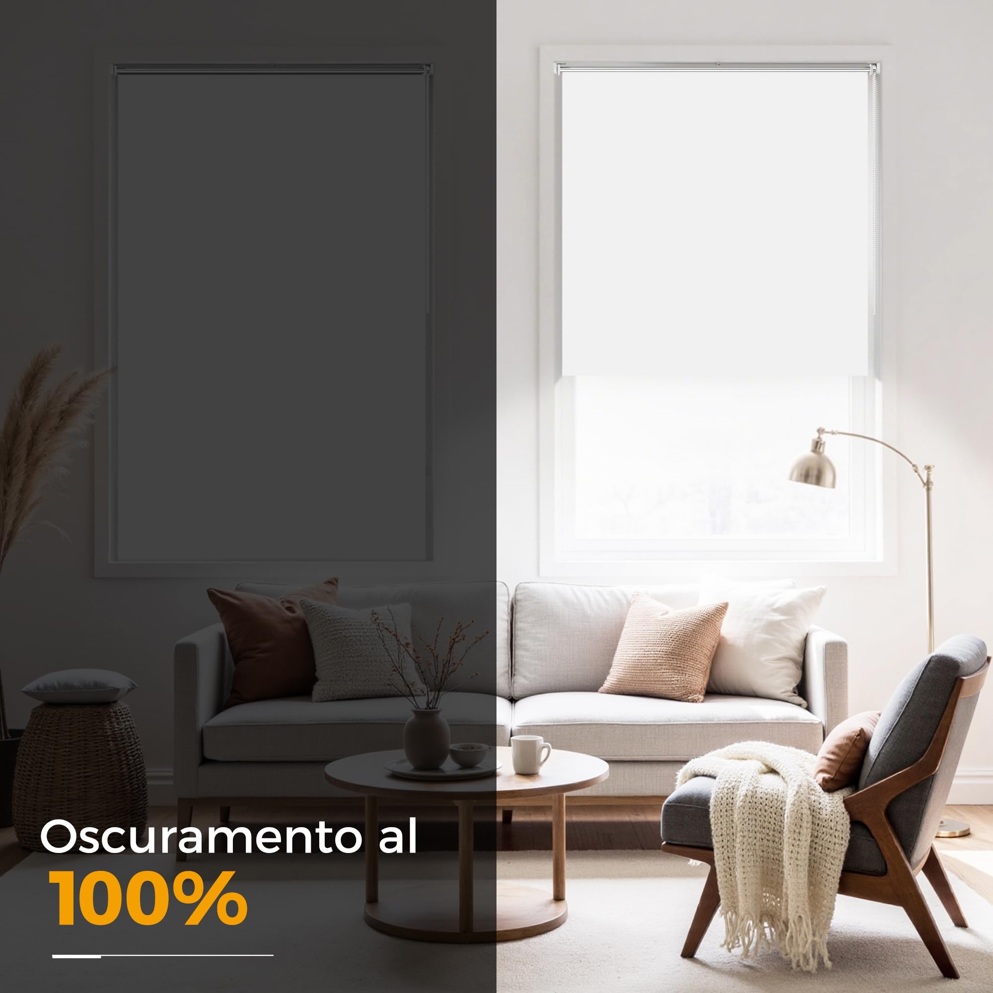 HOMEDEMO Tende a rullo oscuranti per interni Senza Foratura, 115x230cm, (Tessuto 115cm), Bianco, Tenda a rullo oscurante, veneziane da interno Giorno e Notte,per Porte e Finestre