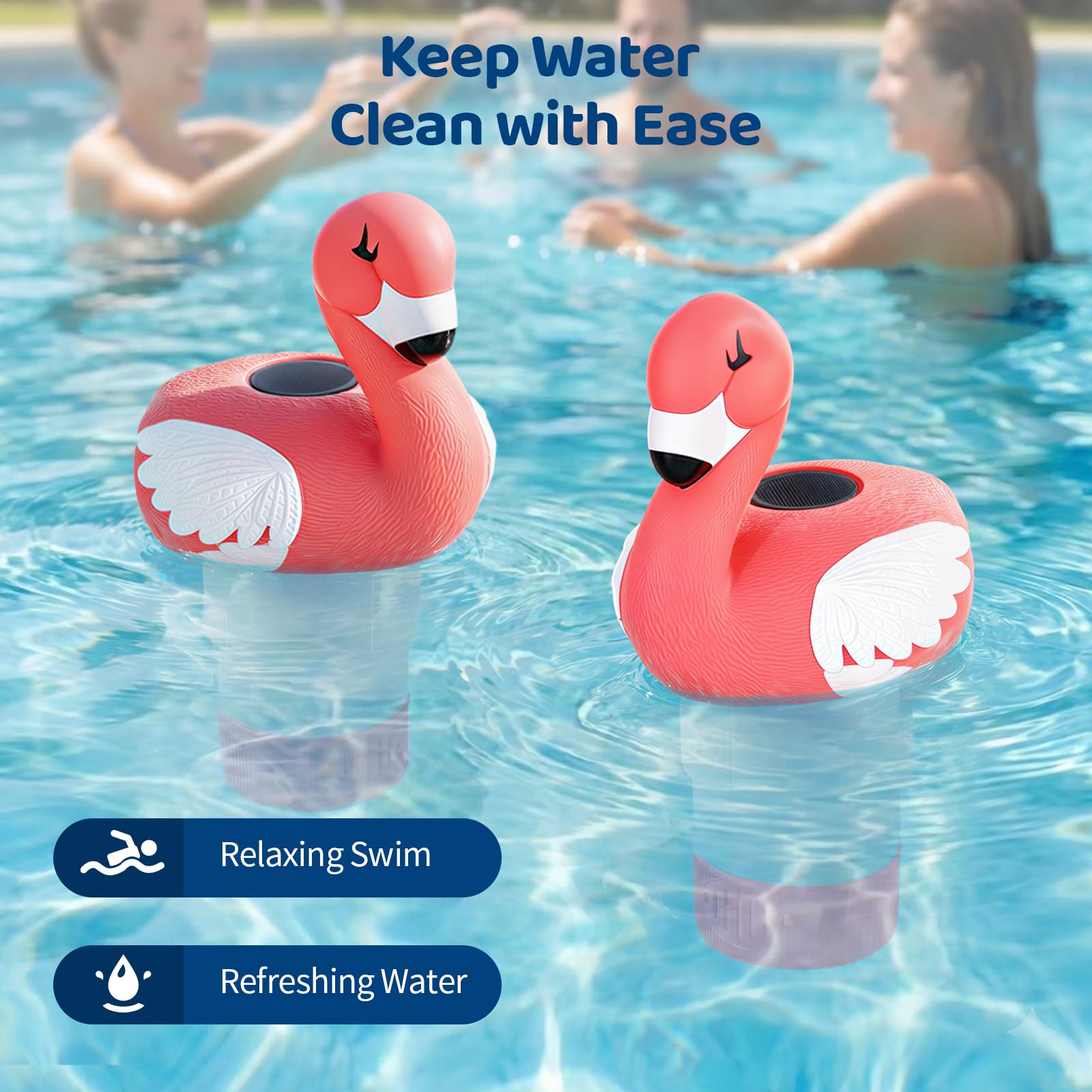 Housolution Solar Pool-Chlor-Floater,chwimmender Chlorspender mit Licht,passt 4x3in-Tabletten,einstellbare Freisetzung,einfache Öffnung & Anti-Sinken,Tablettenfloater für Pool,Whirlpool & SPA,Flamingo
