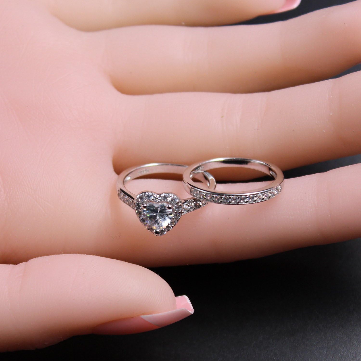 MABELLA Cubic Zirconia Heart Promise Rings Wedding Band Engagement Ring Bridal Sets 925 Sterling Silver