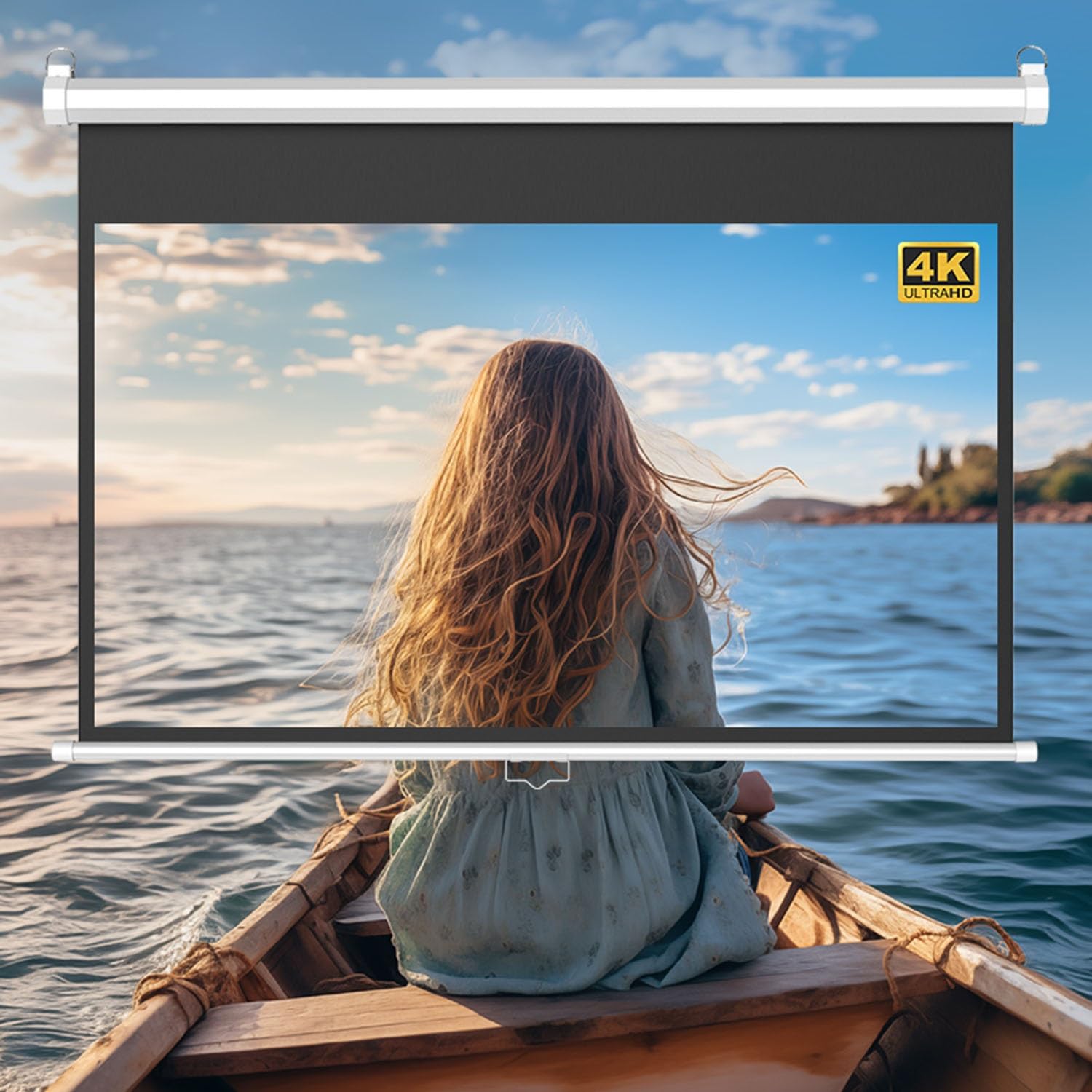 Schermo Proiettore 60 Pollici Retrattile Formato 4:3, 16:9, Home Cinema videoproiettore Schermo Proiezione, Telo Proiettore Full-HD 4K 3D per Ufficio, Scolastico, Theater (Size : 60" (16:9))