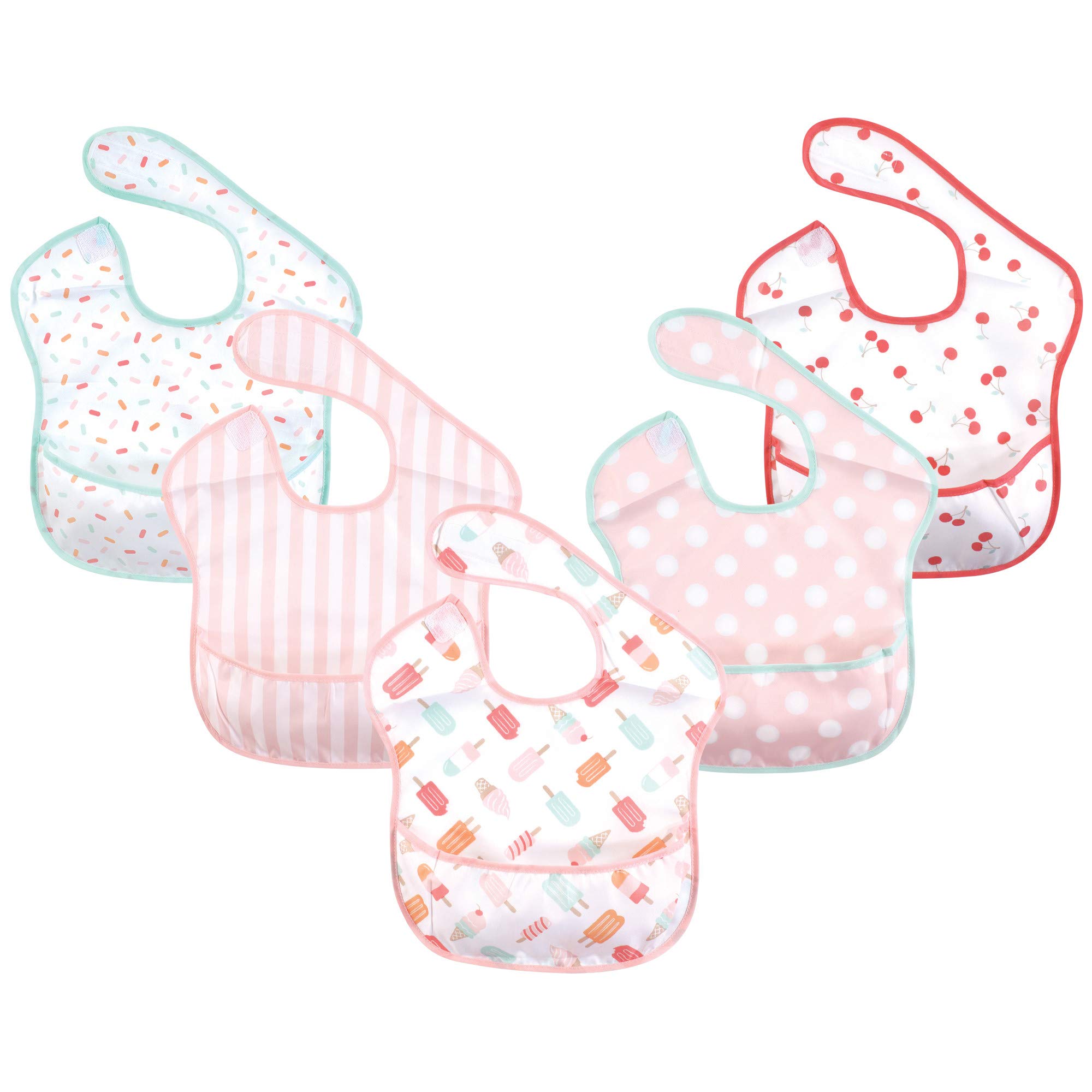 Hudson Baby Unisex Baby Waterproof Polyester Bibs, Ice Cream, Feeder