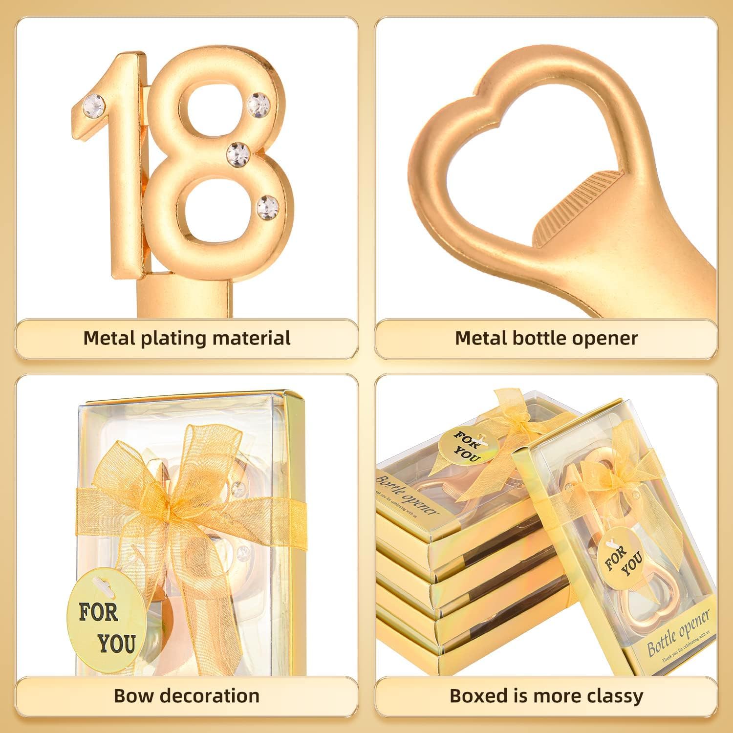 DADEA 36 apribottiglie dorati, per 18° compleanno, bomboniere per 18° anniversario, per gli ospiti, apribottiglie, per feste di compleanno, souvenir, decorazioni (18, 36 pezzi)