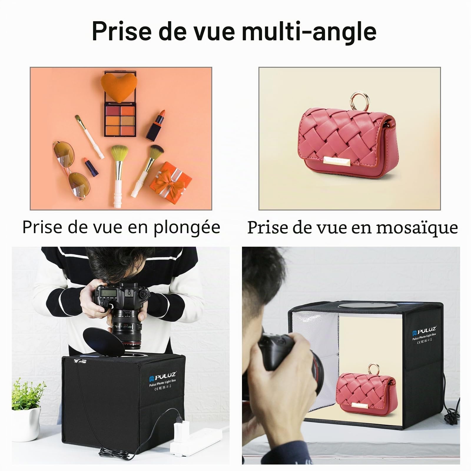25cm Studio Photo Tir Boîte Boîte à Lumière Photo Eclairage Tentes Box de Shooting Petite boîte de Prise de Vue PULUZ Portable pour Professionnel avec 12 arrière-Plans de Couleurs