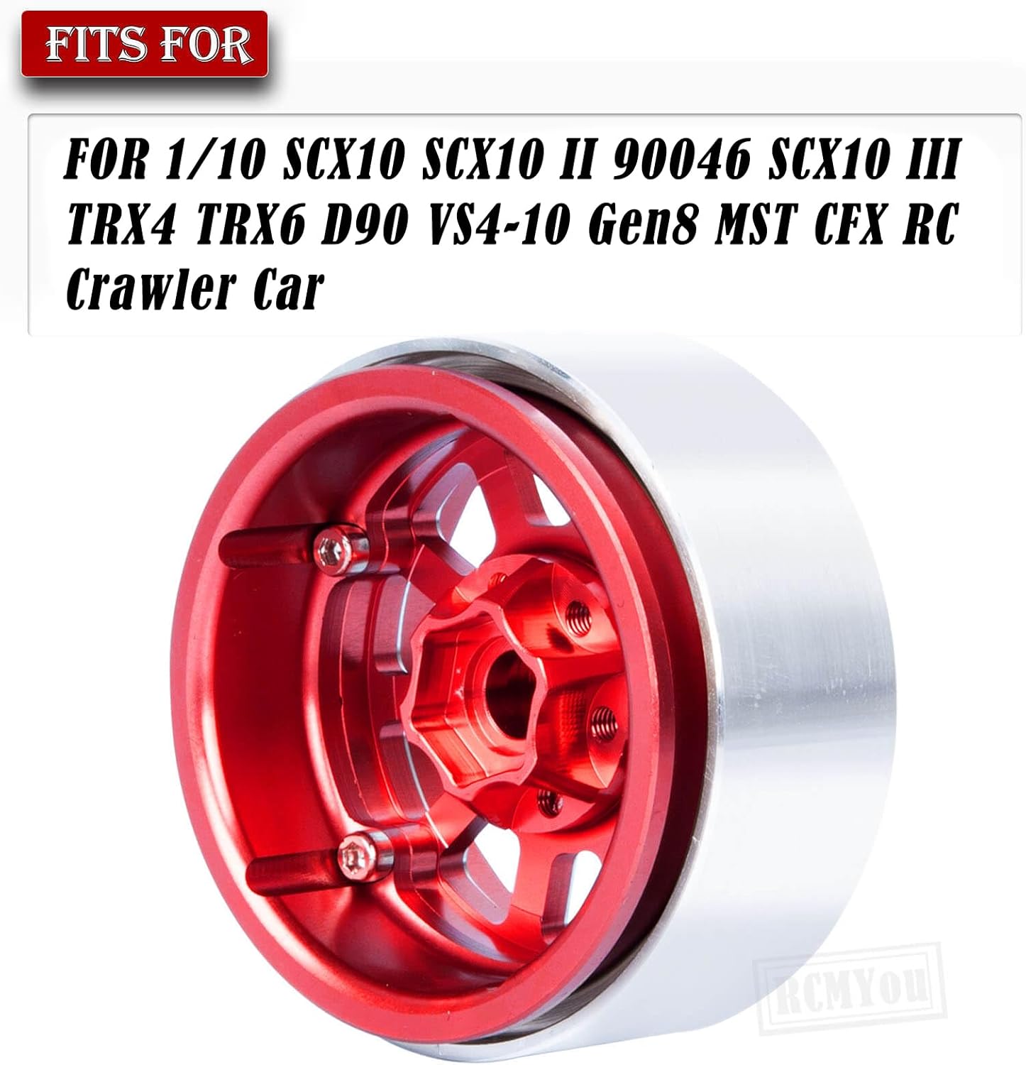 Aluminum RC 1.9 Beadlock Wheel Rims for 1/10 RC Crawler Car TRX4 TRX6 SCX10 SCX10 II 90046 SCX10 III D90 VS4-10 Gen8 CFX MST,Aluminum RC 1.9 Beadlock Wheel Rims,Red