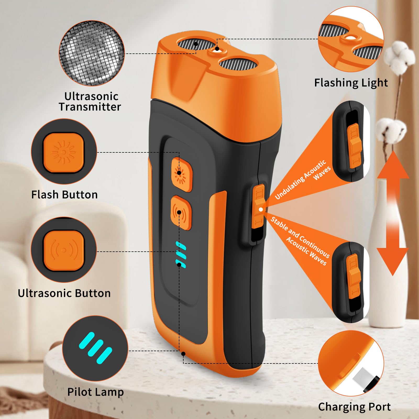 Antibell für Hunde - 40 Fuß Reichweite - 2 Modi Antibell Ultraschall Gerät mit LED-Dauerlicht/Stroboskoplicht - Wiederaufladbar Hundegebell Stoppen für Kleine/Mittelgroße/Große Hunde