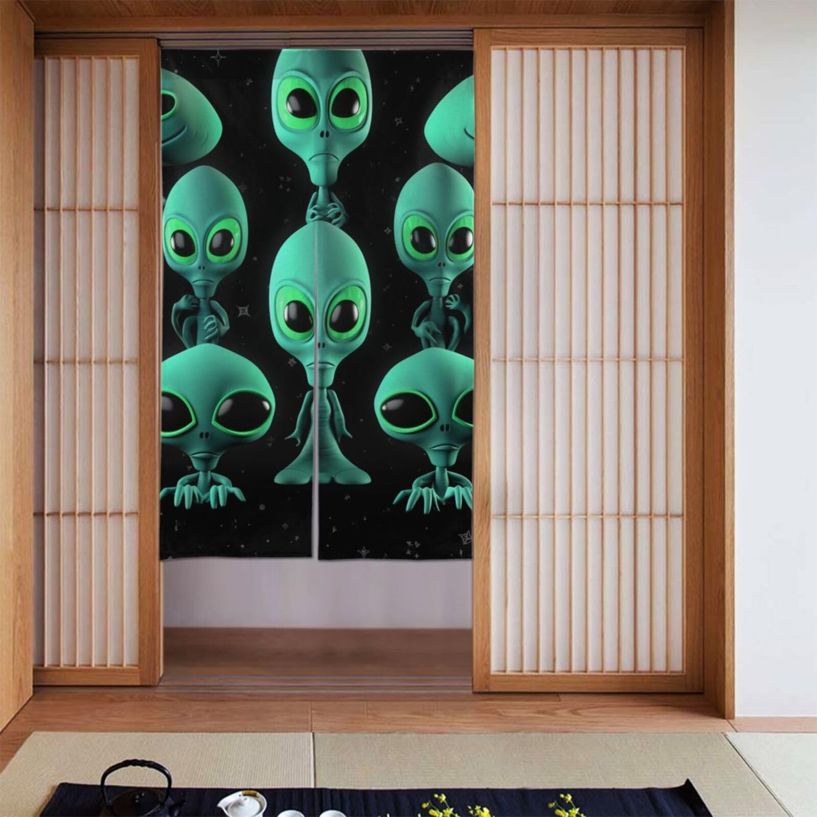 FodPand Personalized Door Curtain for Doorway Privac 34"X 56", Blackout Kitchen Curtains Window Treatment 2 Panel Aliens Door Curtain Tapestry Hanging Room Divider Home Decor