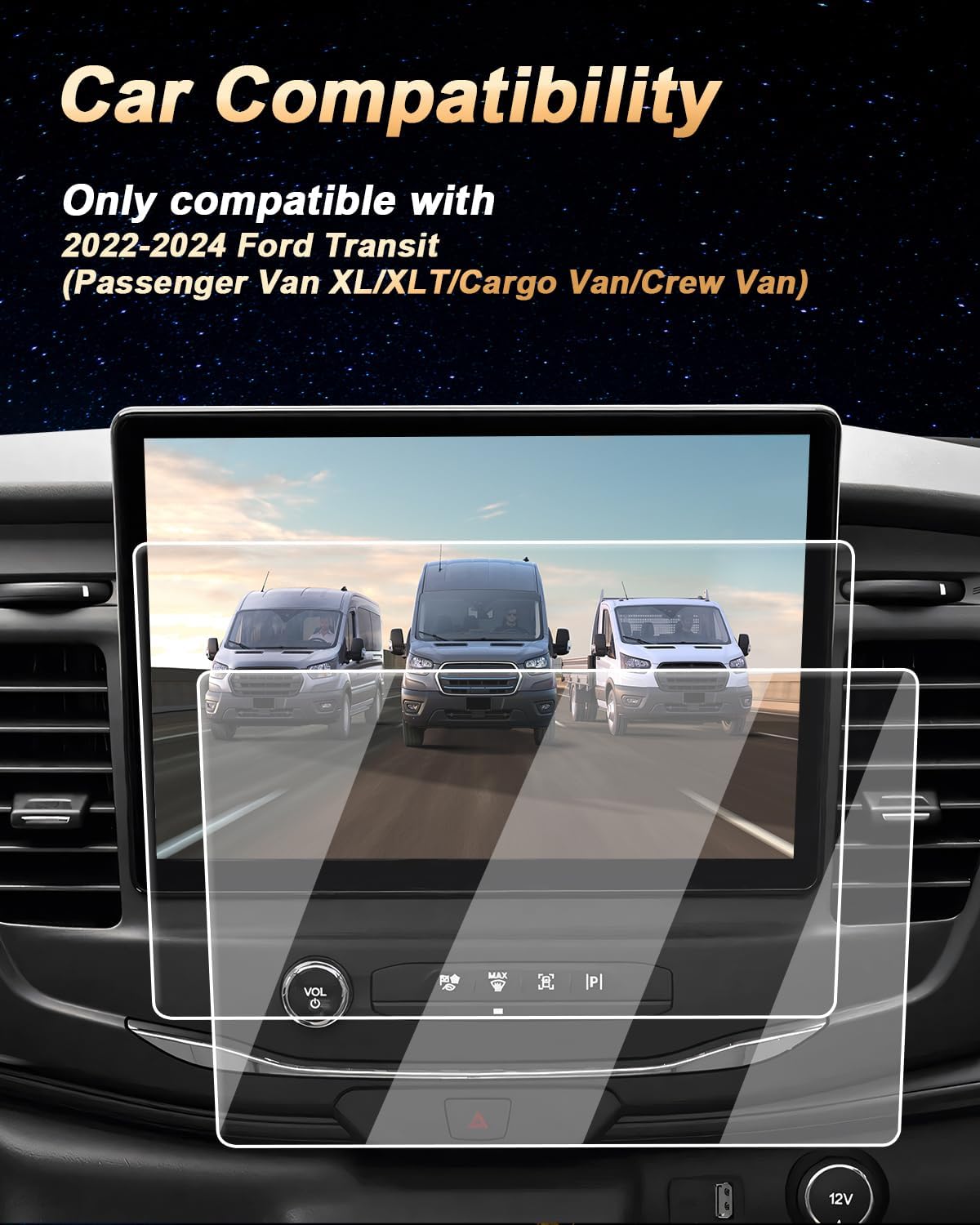 Screen Protector For 2022-2025 2026 Ford Transit - 2 Pcs Nano-film 12-Inch Navigation Protector For 2022-2026 Transit(Passenger Van XL/XLT/Cargo Van/Crew Van) Accessories - HD Clear & Easy to Install