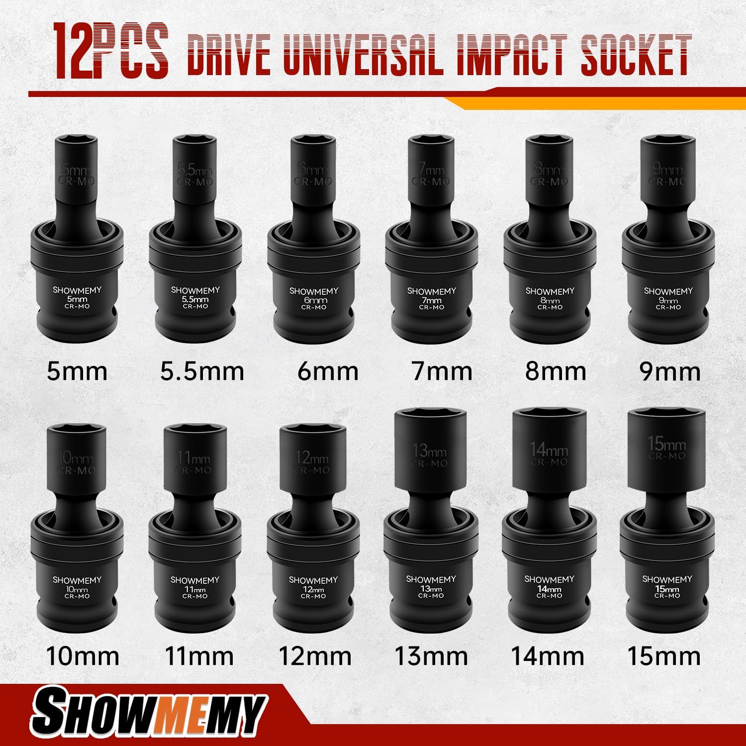 Drive Impact Universal Joint Socket Set, 6 Points, Shallow Swivel Socket Set, Cr-Mo Steel. Heavy Duty Storage Case (Metric 1/4", Metric 1/4")