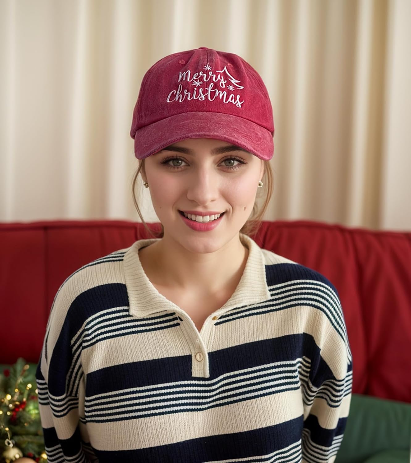 Merry Christmas Baseball Cap with Gift Box for Women Men, Adjustable Embroidered Red Xmas Hat - Image 3