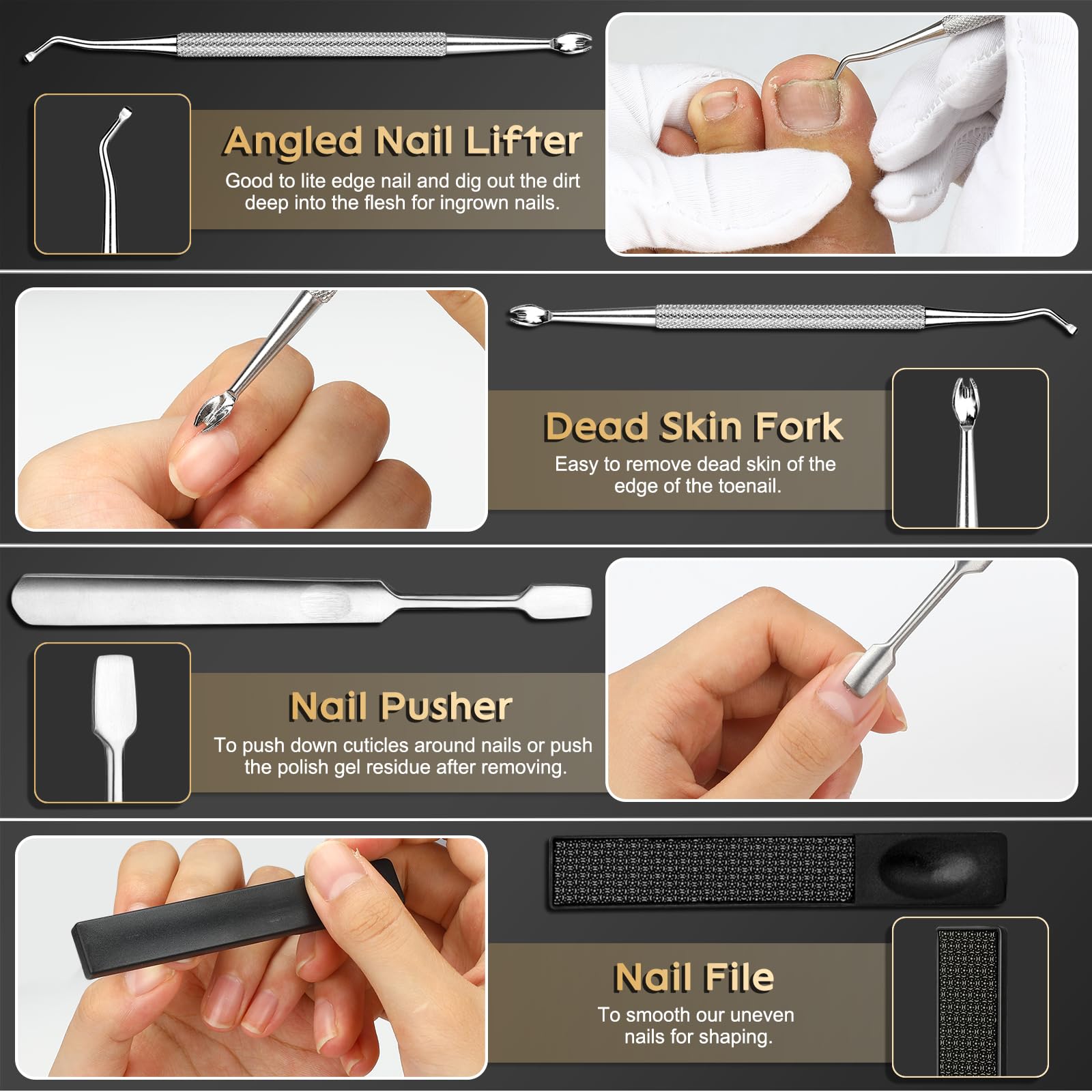 Zehennagelknipser für dicke & eingewachsene Nägel, Professionelles Nagelknipser Set mit Pediküre-Werkzeug, super scharfer Fingernagelschneider mit Catcher, Podologen Zehennagelknipser Kit für