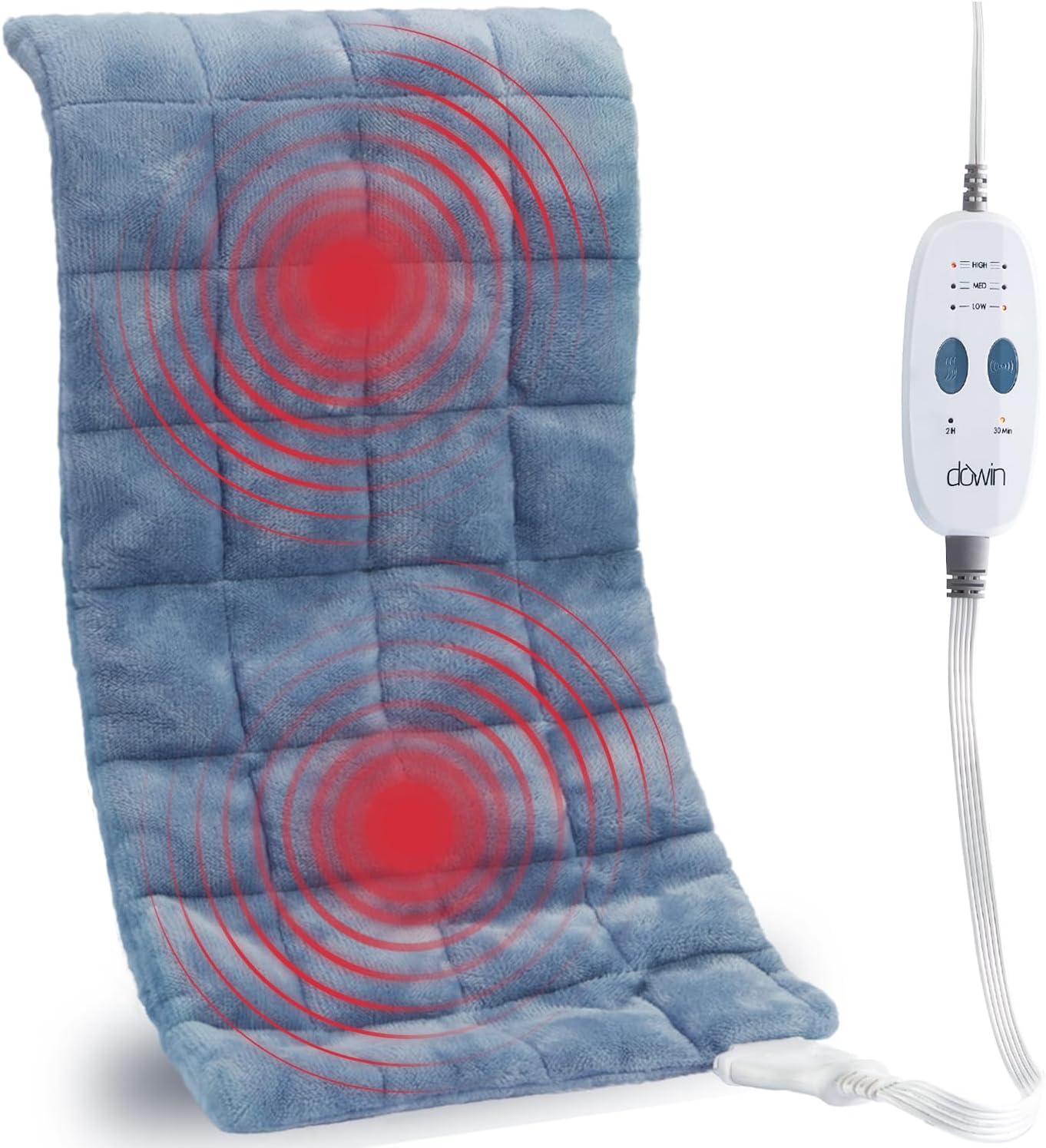 Weighted Heating Pad with 2 Massager,Vibrating Heating Pads for for Back &Neck Pain Cramps 12"x24",3 Heat Levels,9 Massage Modes,2Hrs Auto-Off,Fathers Day Gift (XL Blue)