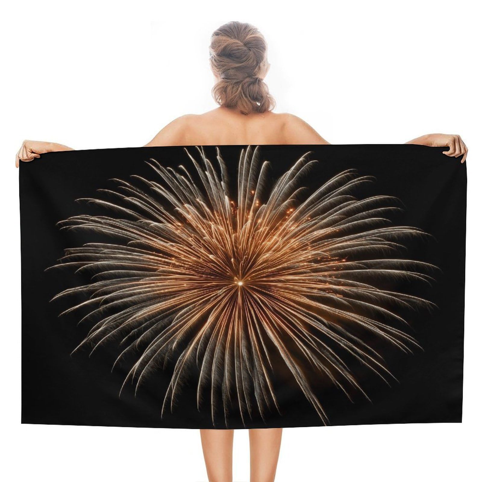 LSRCPD Palm-style Fireworks Burst Gold And Orange Beach Towel Sand Free Microfiber Large Shower Towels Multipurpose Absorbent for Bathroom Pool 130x80 CM
