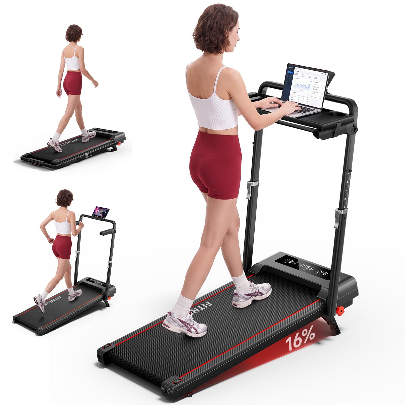 RHYTHM FUN 16% Incline Walking Pad Under Desk Treadmills for Home