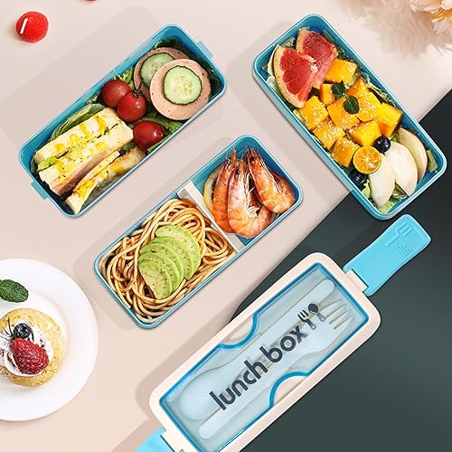 Miniatura 3 de Iteryn Bento Box - Lonchera apilable de 3 capas con compartimentos, a prueba de fugas, ecológicas, para preparación de comidas