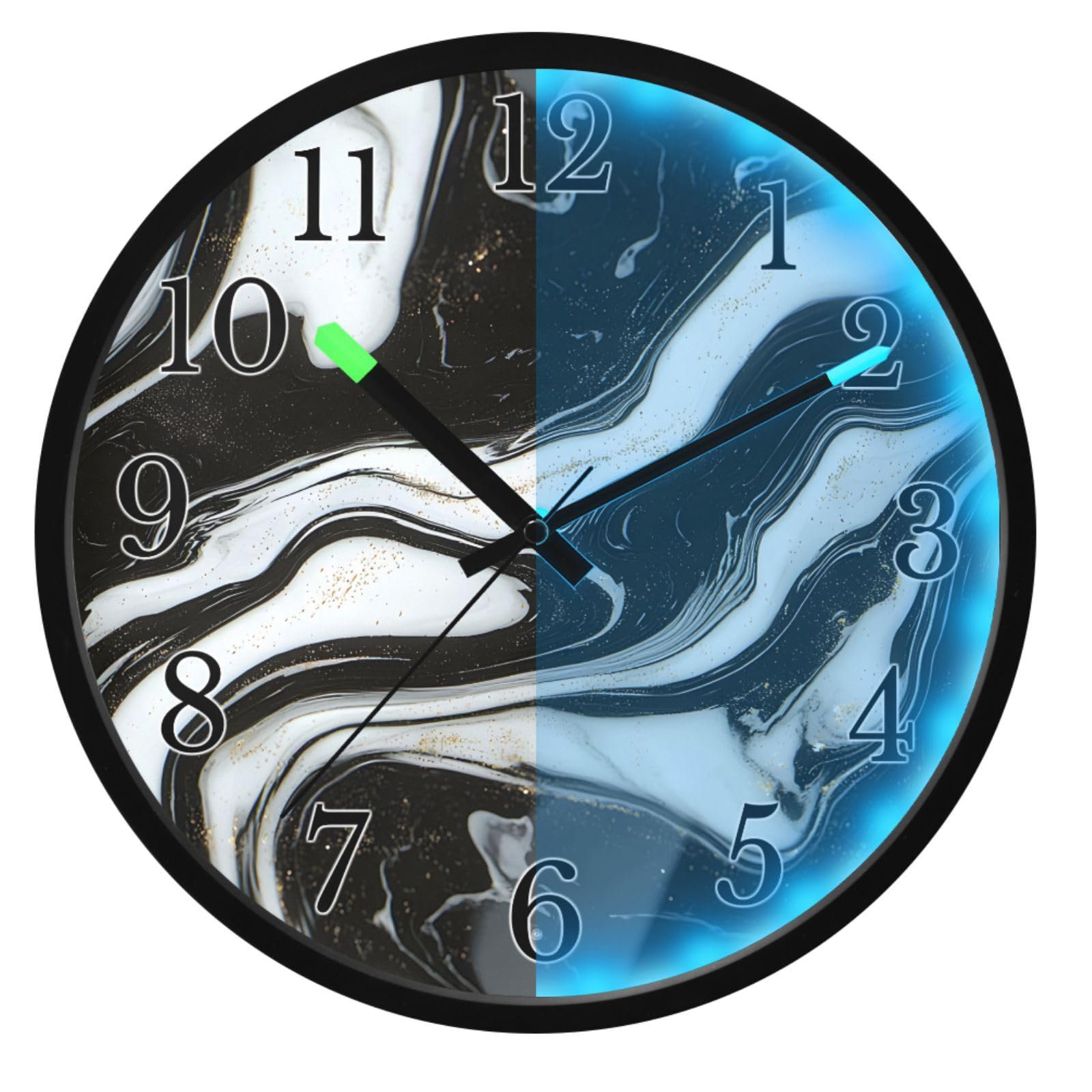 Mnsruu Reloj de pared luminoso de mármol blanco y negro, reloj de pared que brilla en la oscuridad, funciona con pilas, reloj de luz nocturna silencioso sin tictac para dormitorio