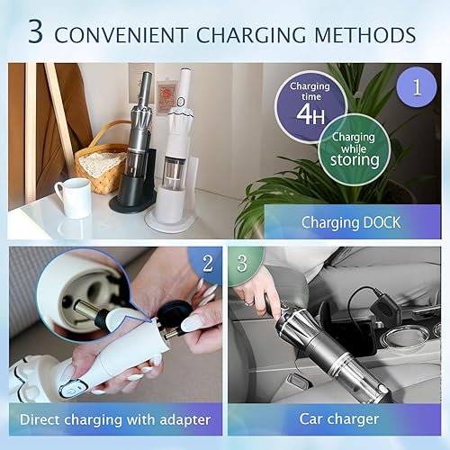 Miniatura 6 de Aspiradora de mano inalámbrica de 25000 PA, súper ligera de 1 libra con potente succión, base de carga, cargador de automóvil, taza de polvo