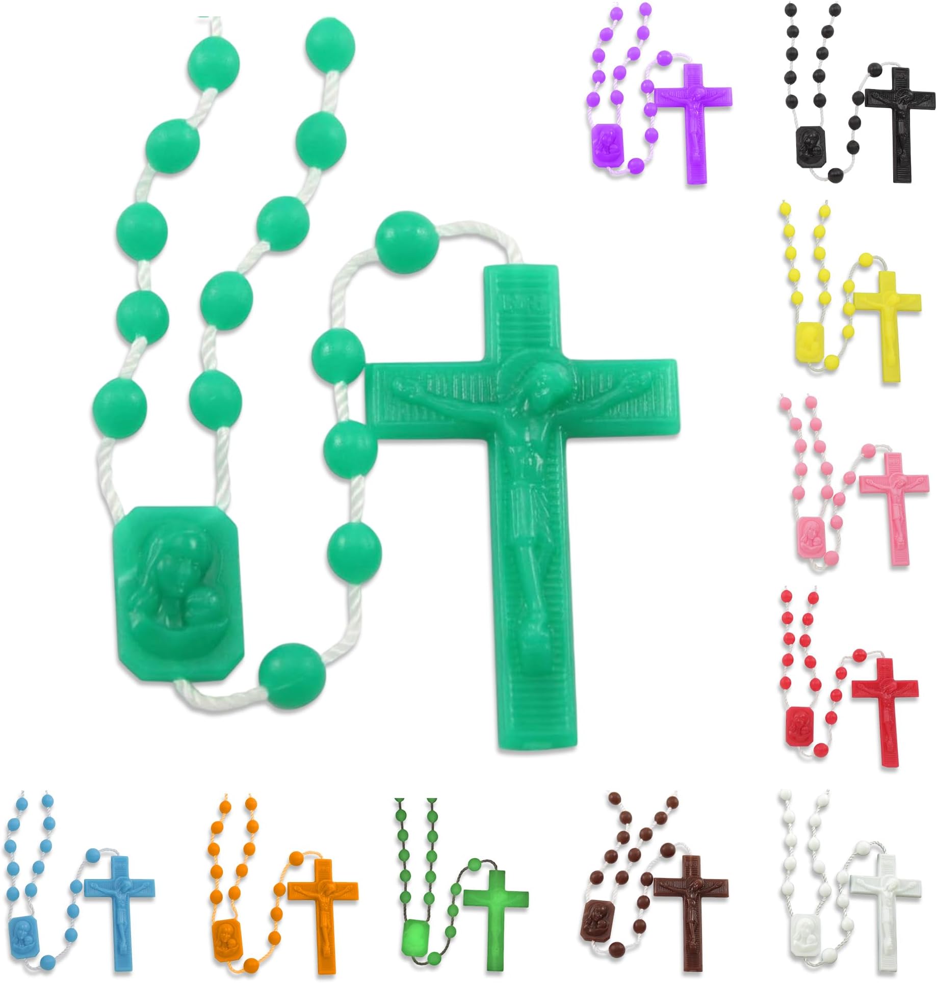 - RosaryMart Catholic Rosary Beads for Prayer – Green Plastic Rosary Necklace with Crucifix, Durable Nylon Cord, Made in Italy, Devotional Prayer Beads for Women and Men – Pack of 25