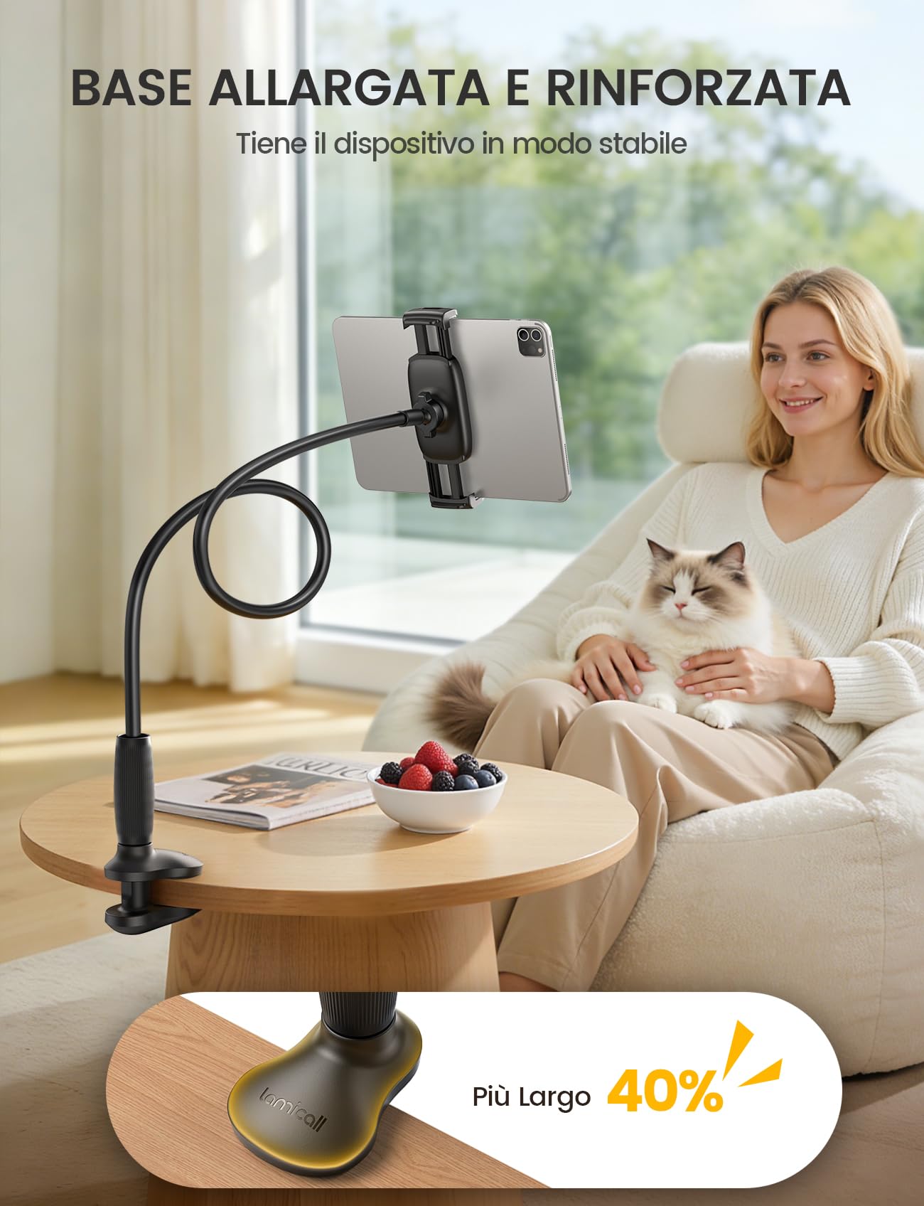 Lamicall Supporto Tablet con Collo di Cigno 85cm Braccio Flessibile 360° Rotazione per iPad Pro/Air/Mini Kindle 4,7-13"