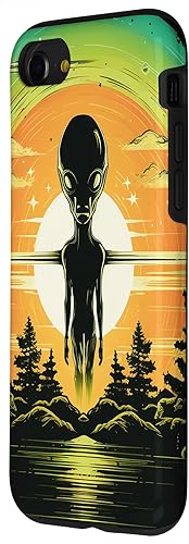 Vista 32 de iPhone 14 Pro Max Cute Green Alien Head UFO Space Face Alien Case