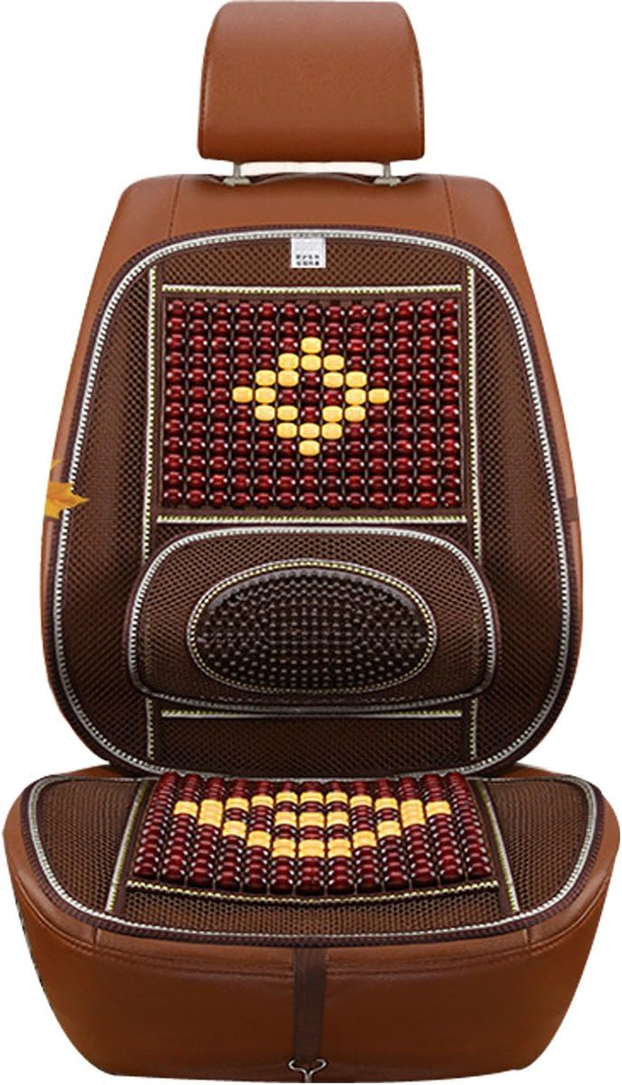 Wooden Beads Mesh Lumbar Back Support Massage Full Back Cushion Pad Breathable Cooling Car Front Seat Protector, Coffee