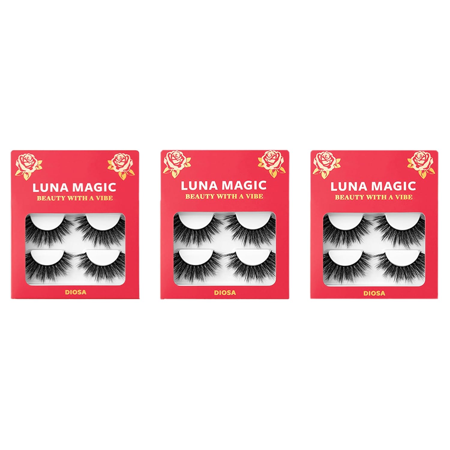 Luna Magic Diosa Faux Mink Wispy Lashes with Soft Band, Reusable up to 10x, Lightweight Eye-Enhancing Design for Natural or Dramatic Eye Looks - Vegan & Cruelty-Free Eyelashes - 13MM – 3 Pair