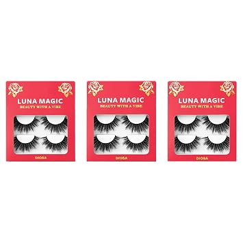 Luna Magic Diosa Faux Mink Wispy Lashes with Soft Band, Reusable up to 10x, Lightweight Eye-Enhancing Design for Natural or Dramatic Eye Looks - Vegan & Cruelty-Free Eyelashes - 13MM 3 Pair