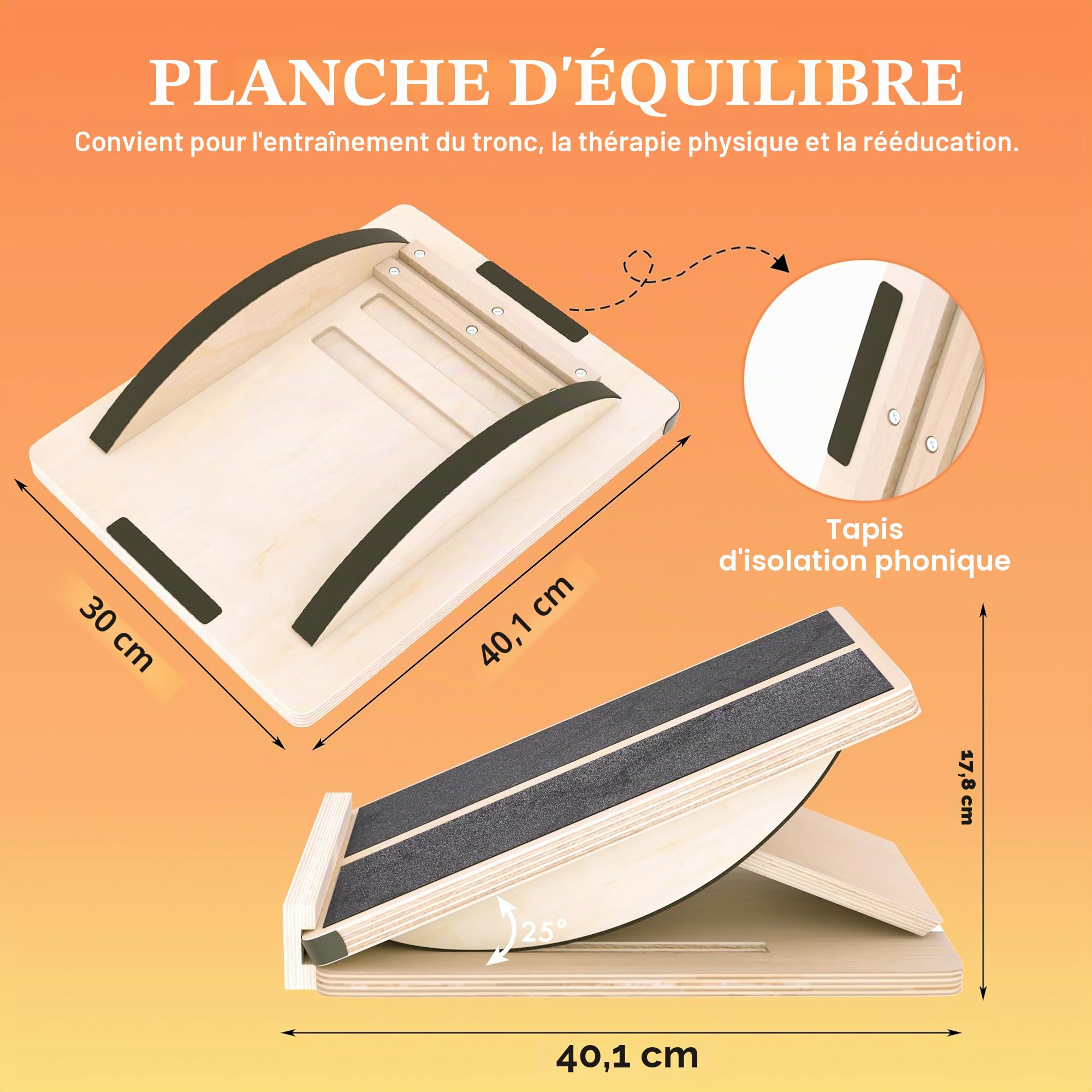 MUCITAGF Planche inclinée professionnelle 2 en 1 en bois et planche d'équilibre réglable et civière de mollet, équipement de physiothérapie, bureau debout, planche à bascule, entraînement de base