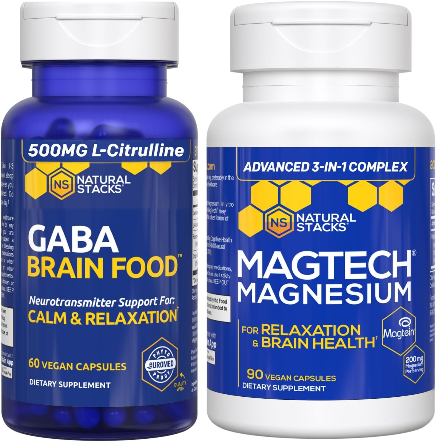 Natural Stacks Magtech Magnesium + GABA Brain Food Bundle - Supports Relaxation & Brain Health* - Calm Support* - 150 Total Capsules