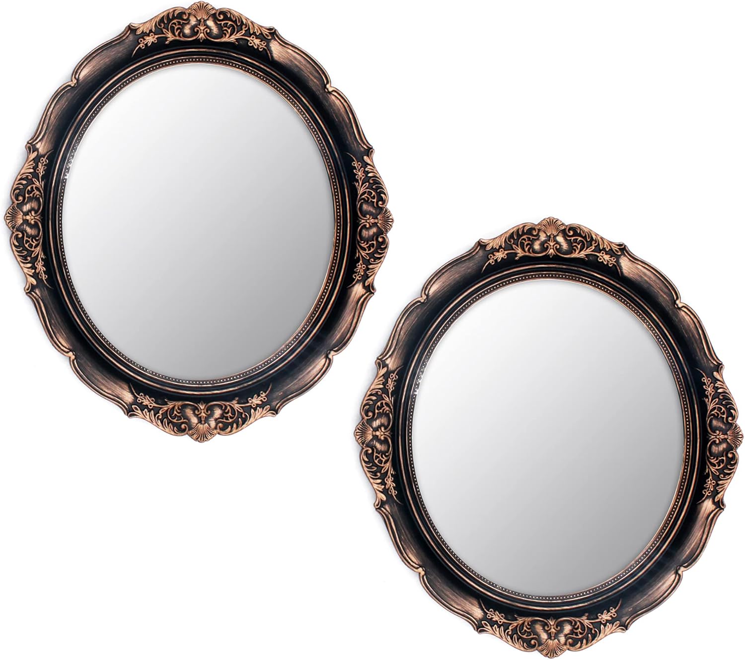 Eaoundm 13.1 x 14.8 inchs Decorative Wall Mirror,Vintage Hanging Mirrors for Bedroom Living-Room Dresser Decor Oval (Vintage Gold 2 Pcs) Plastic Frame