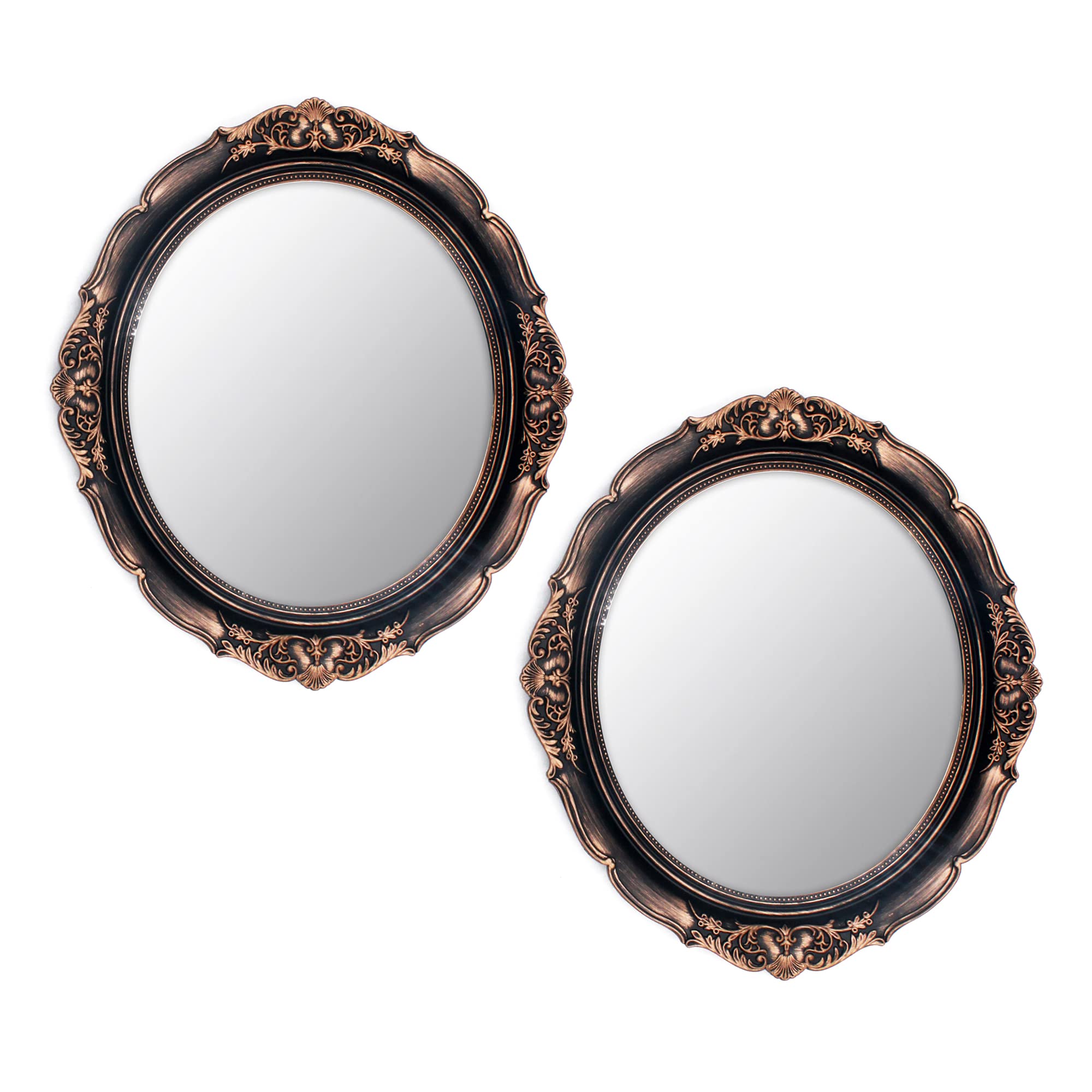 Photo 1 of Eaoundm 13.1 x 14.8 inchs Decorative Wall Mirror,Vintage Hanging Mirrors for Bedroom Living-Room Dresser Decor Oval (Vintage Gold 2 Pcs) Plastic Frame
