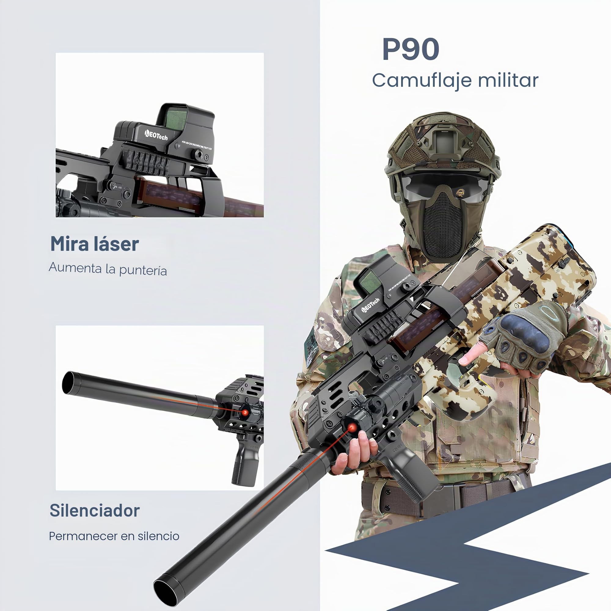 Gel Blaster Gun P90 – Pistola de agua eléctrica automática – 20000 bolas y gafas – Watersoft Potente fusil arma ametralladora – Adulto Gelfire Water Gun