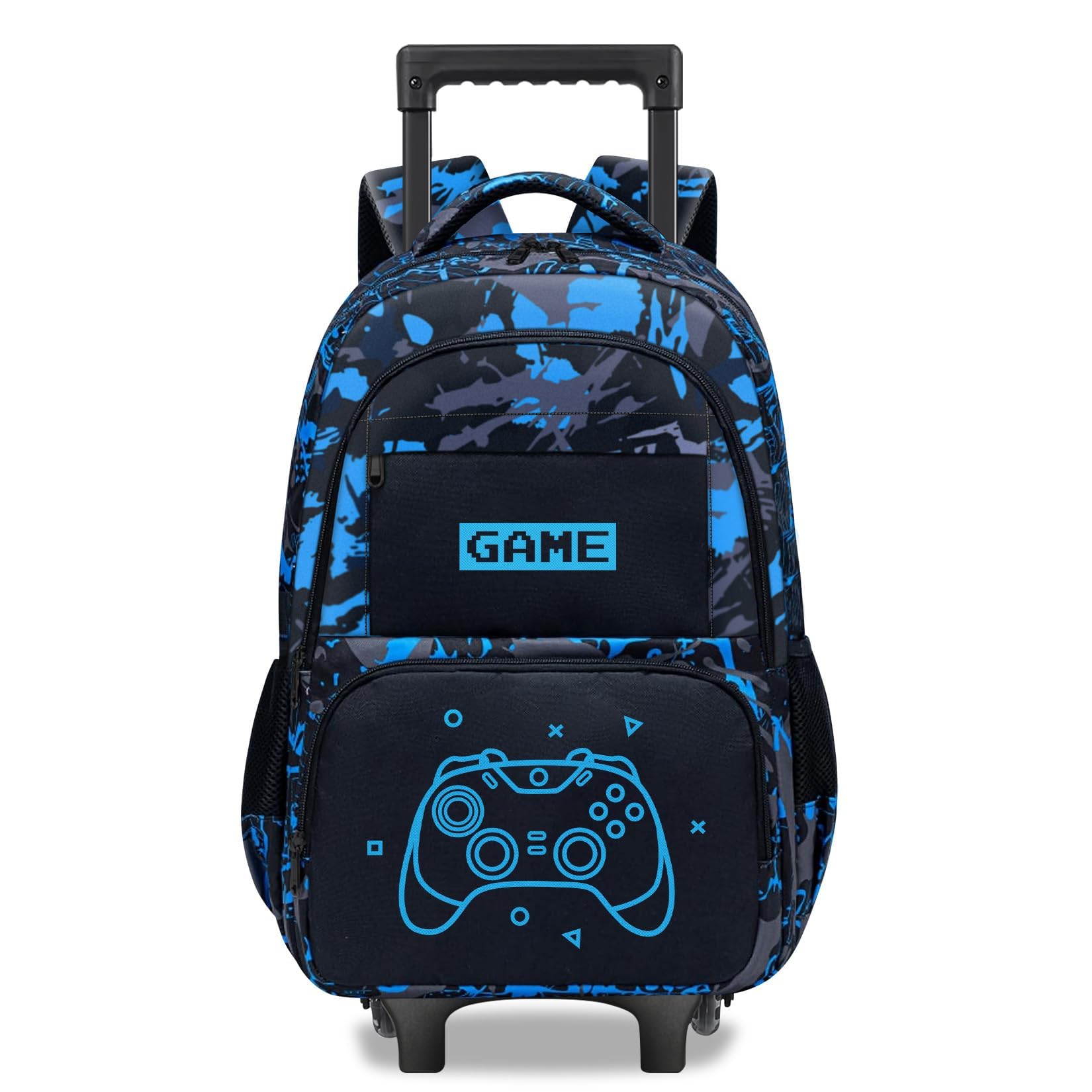 Fitvc Boys Rolling Backpack for Kids - Glow in The Dark Kids Rolling Backpack with Wheels for Elementary Middle School - Gamer Roller School Bookbag